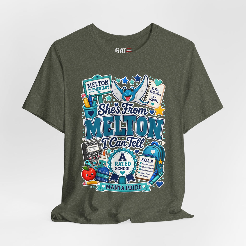 She's From Melton School Tee — Manta Pride Elementary Graphic T‑Shirt