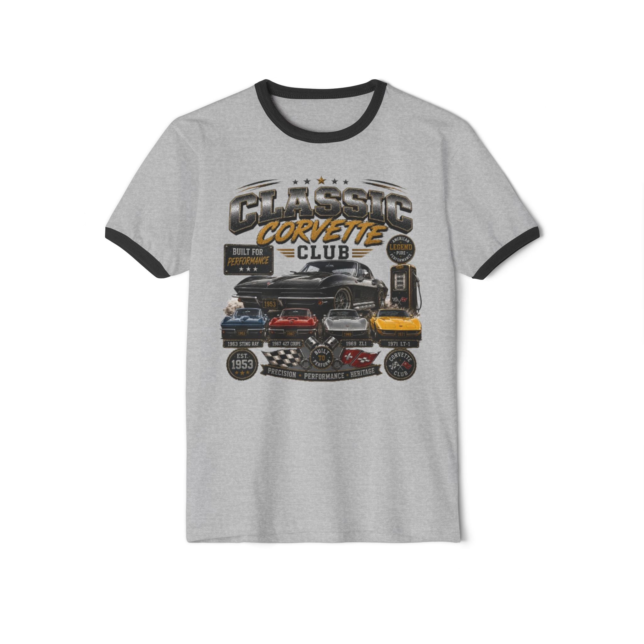Classic Corvette Club Ringer Tee – Vintage Muscle Car Graphic