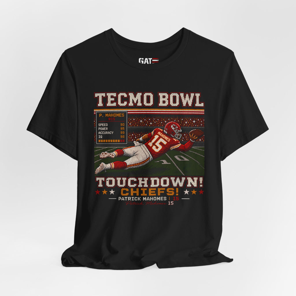 Patrick Mahomes Tecmo Bowl Shirt Retro Football Tee Chiefs Touchdown Graphic Vintage 8 Bit Gamer Gift Kansas City Fan