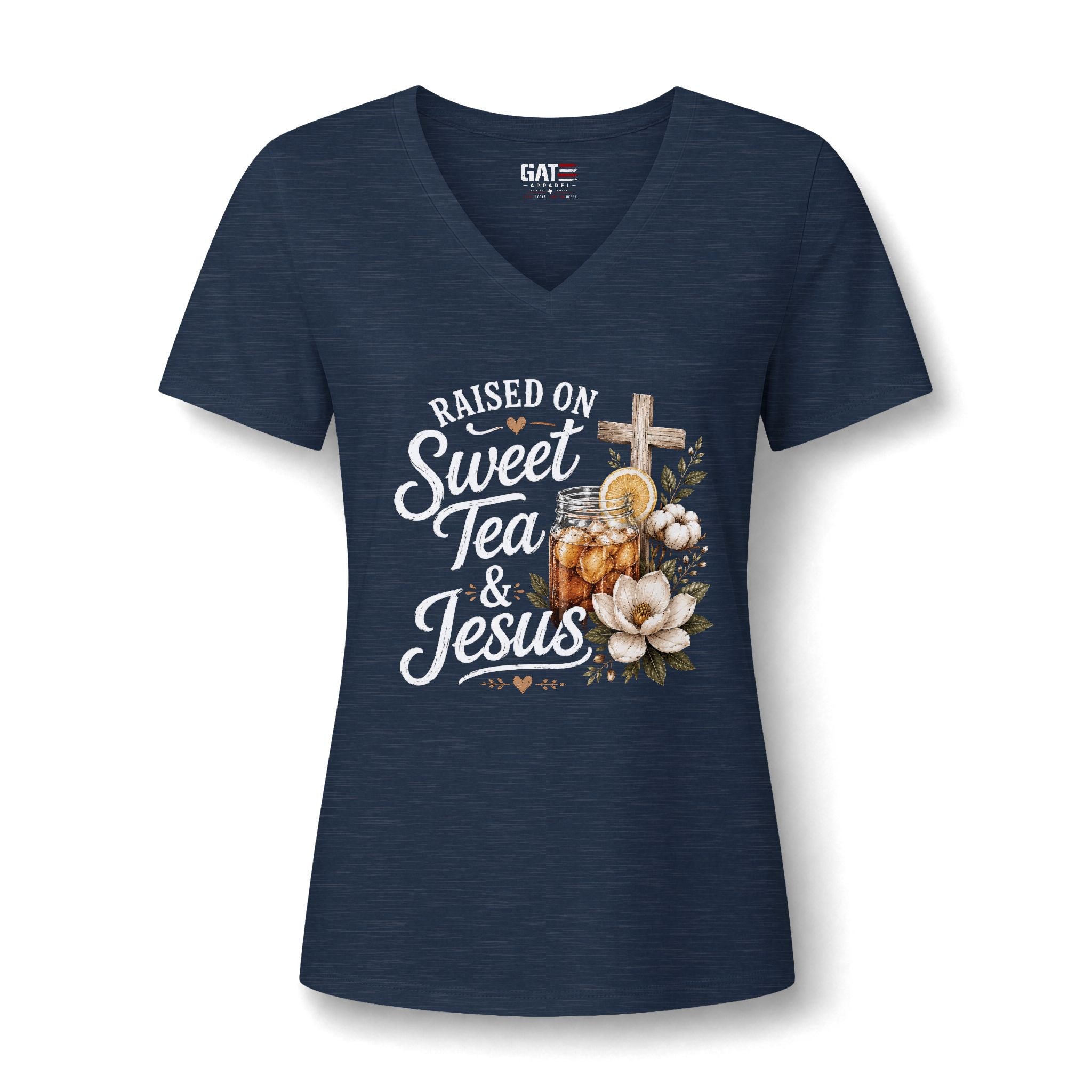 Raised on Sweet Tea & Jesus V-Neck Tee