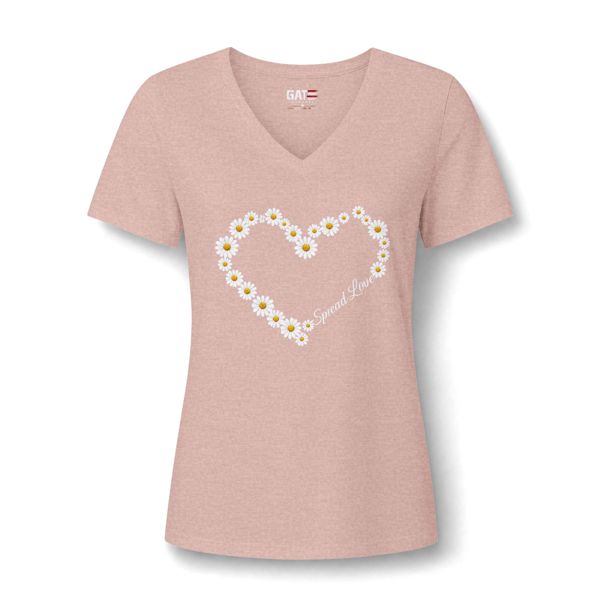 Women's Daisy Heart V-Neck Tee — 'Spread Love' Floral Graphic