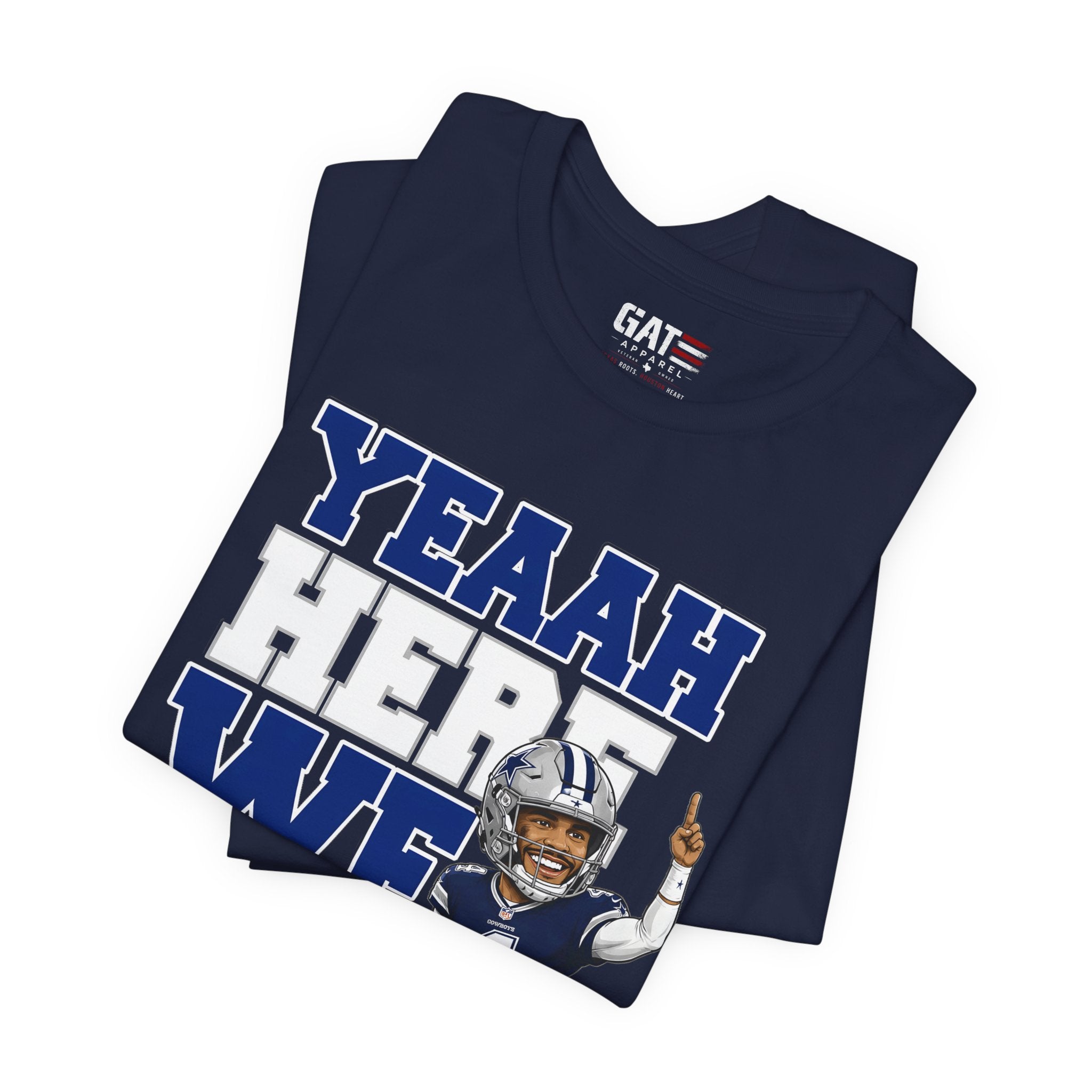 Dak Prescott Dallas Football Team Yeah Here We Goo Shirt, Football Fan Tee, Quarterback Caricature Graphic Shirt, Funny Game Day Apparel