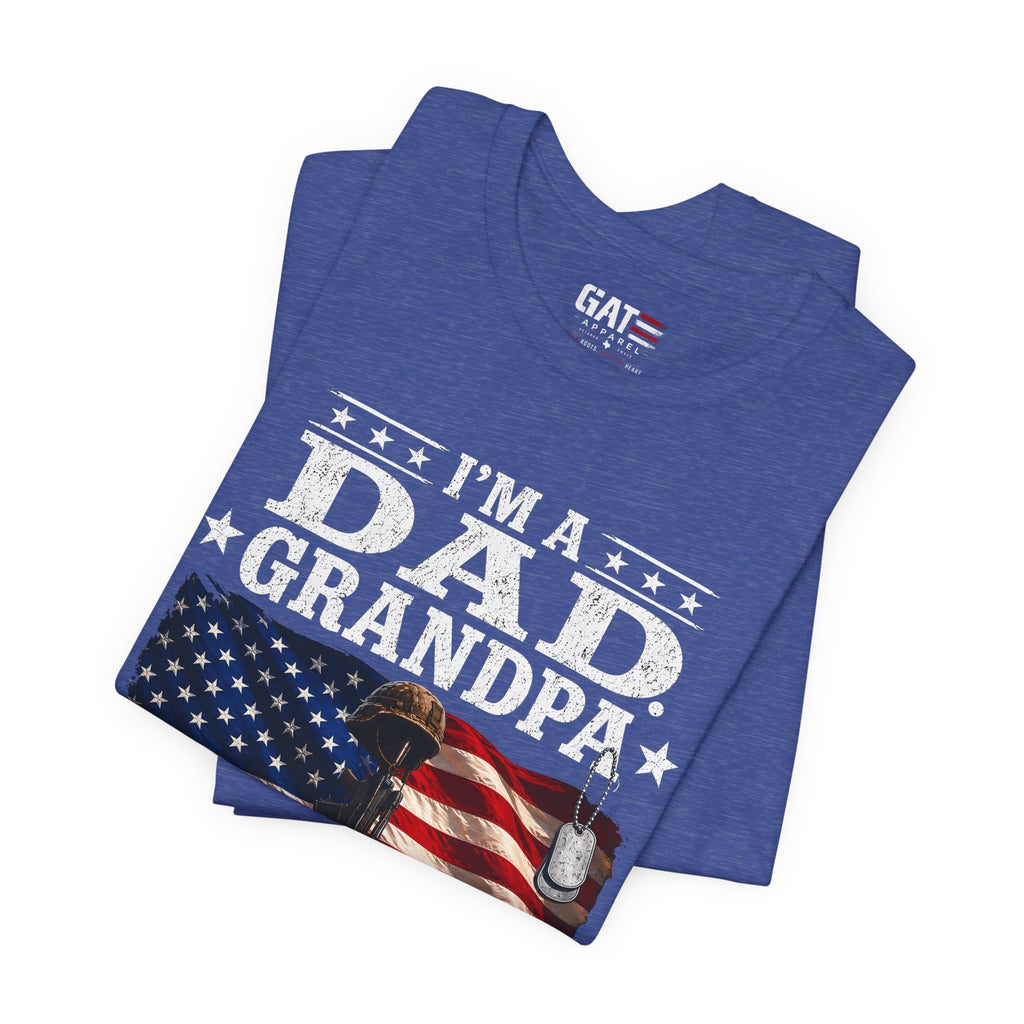 Veteran Grandpa Shirt, I'm A Dad Grandpa And A Veteran Tee, Military Father Gift, Patriotic USA Flag Shirt for Veterans