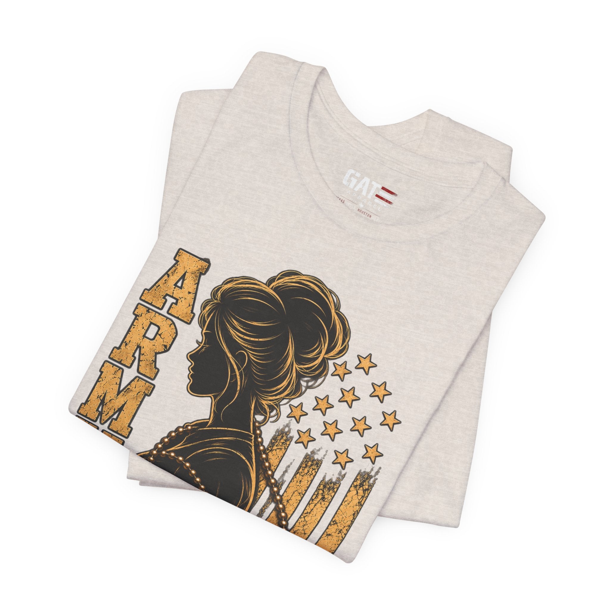 Female Army Vet Tee – Proud Military Mom Shirt with Dog Tags & American Flag