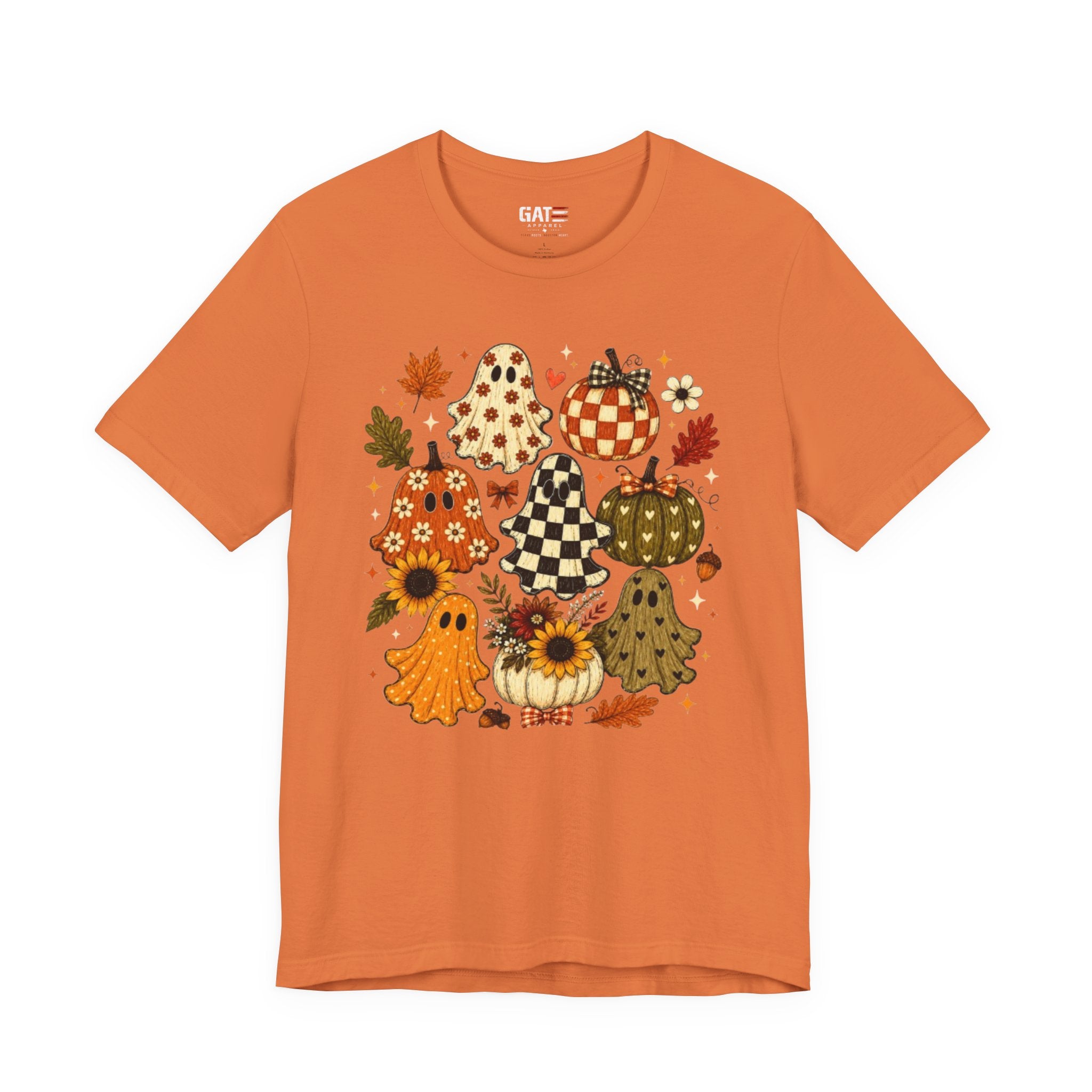 Halloween Pumpkin Ghosts Tee — Autumn Sunflower Fall Graphic T-Shirt