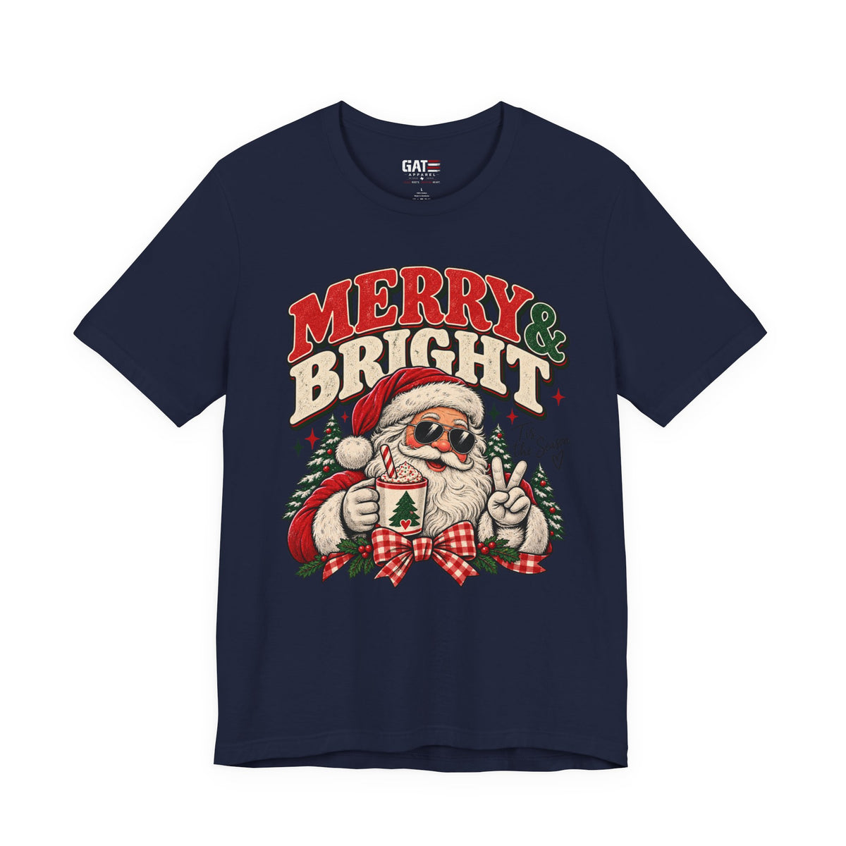 Merry & Bright Santa Shirt | Retro Christmas Graphic Tee