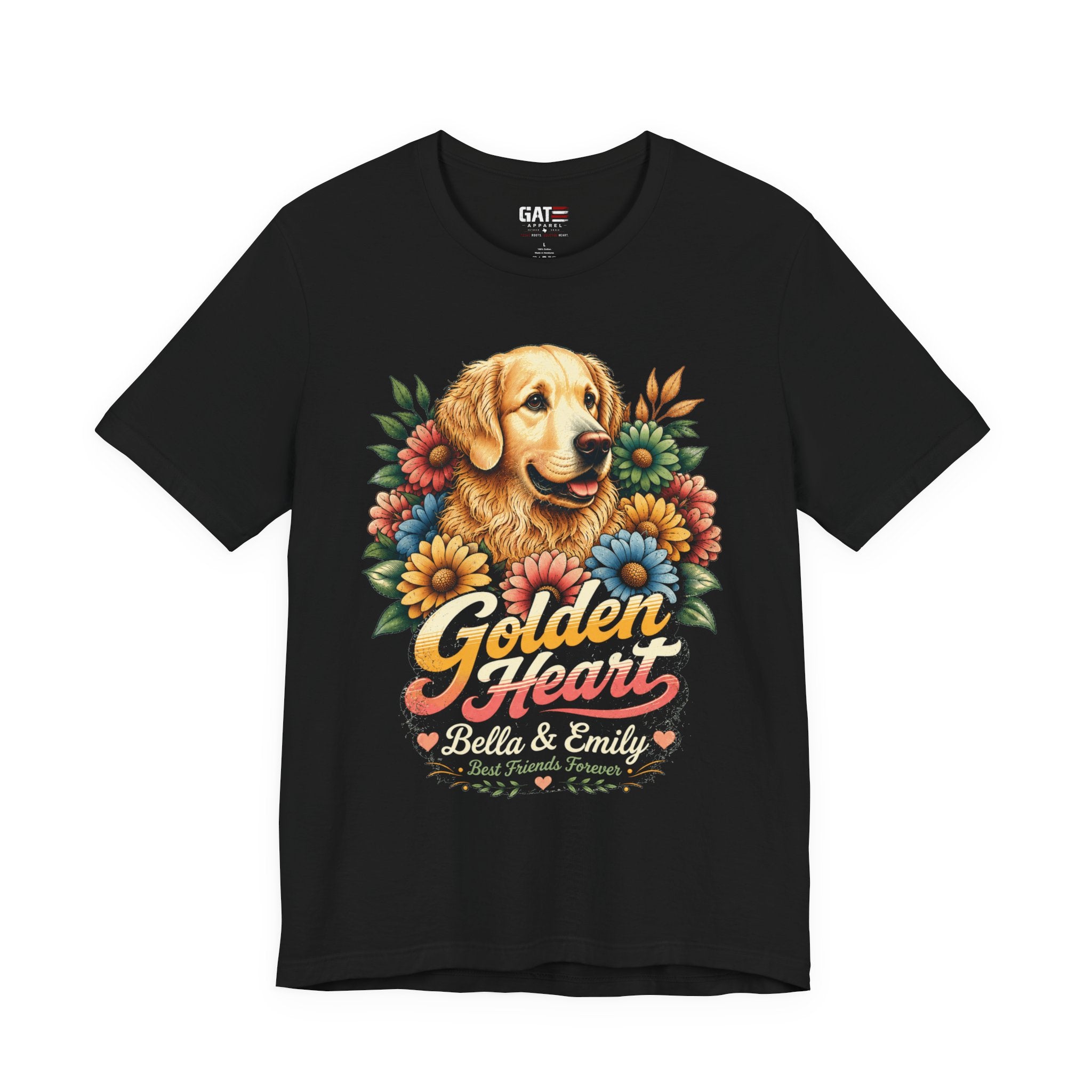 Golden Heart Golden Retriever T-Shirt — Personalized Pet Name Tee