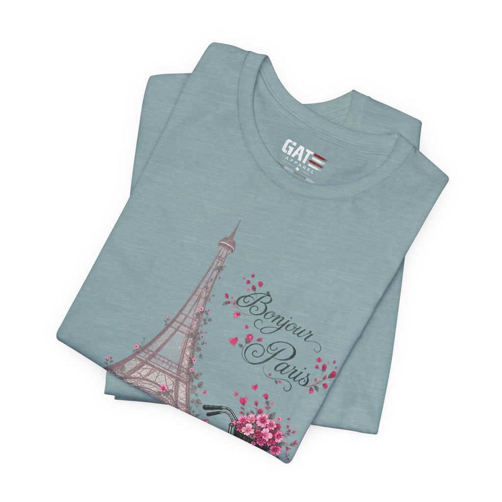Bonjour Paris Eiffel Tower bicycle and floral graphic T-shirt - product image 48