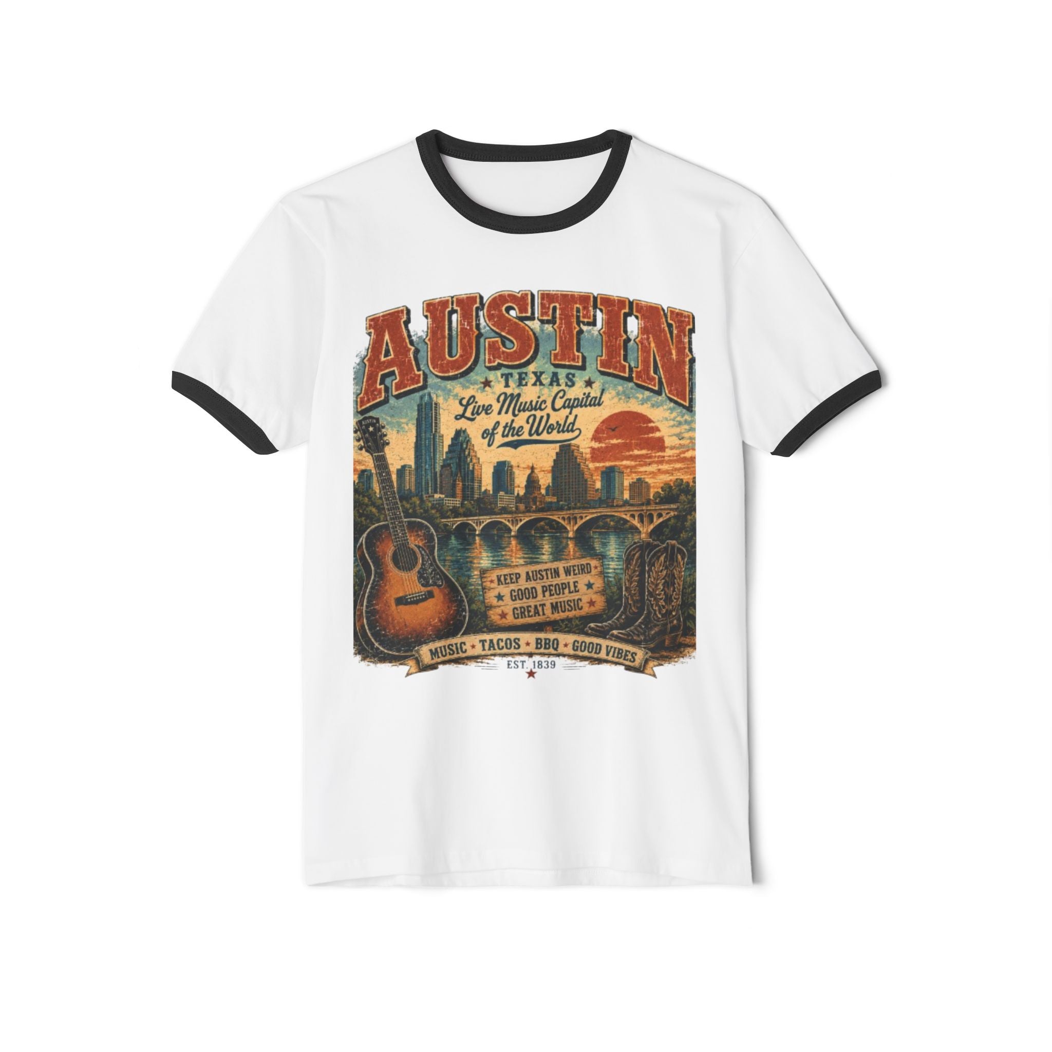 Austin Texas Vintage Guitar Ringer Tee