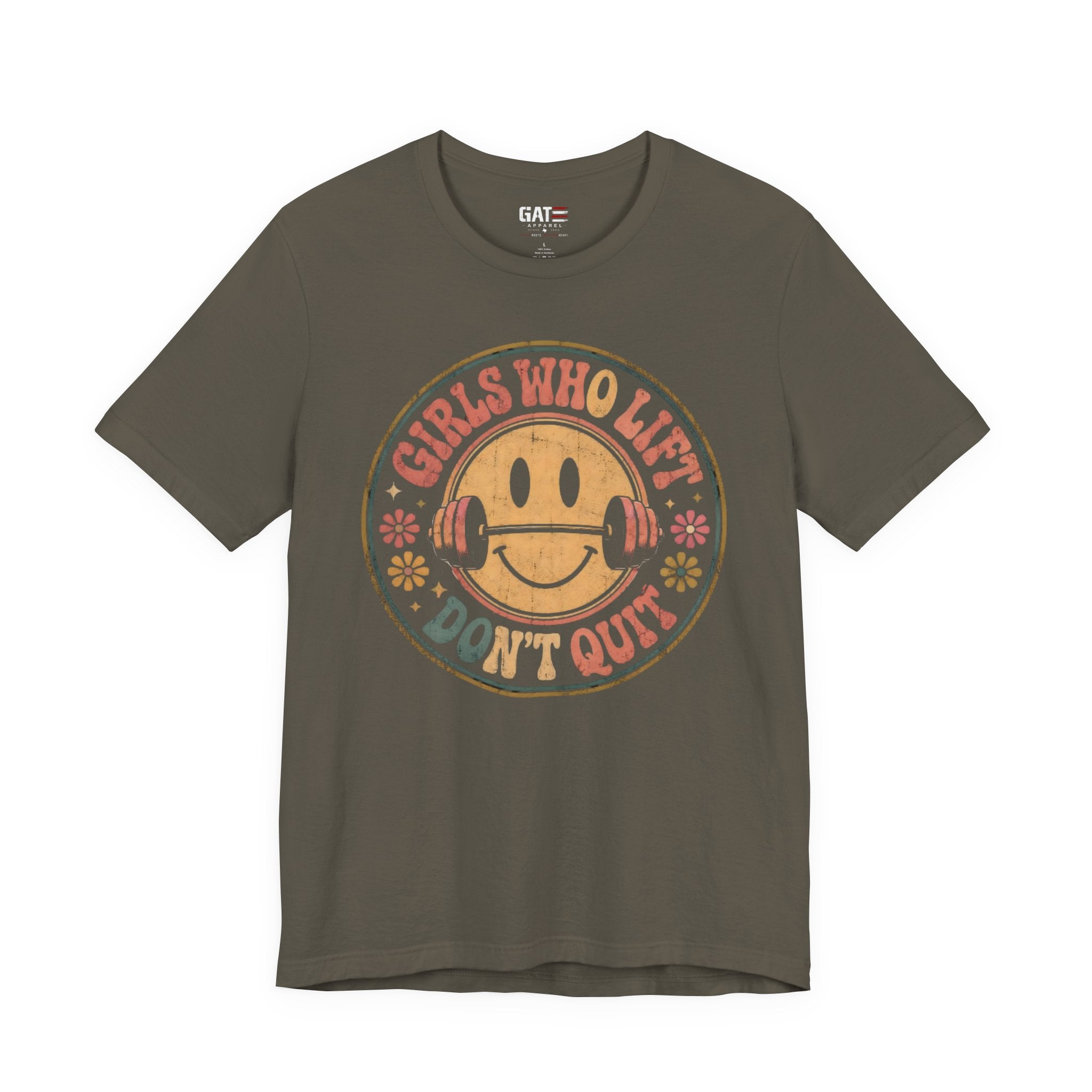 Girls Who Lift Don't Quit Shirt, Retro Smiley Face Gym Tee, Cute Fitness Shirt, Weightlifting Shirt, Workout Gift for Women