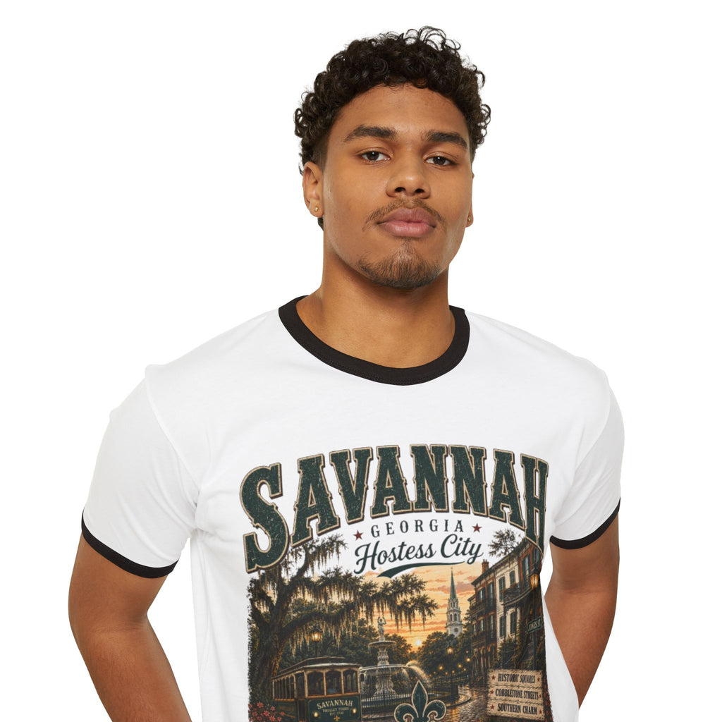Savannah Georgia Ringer T-Shirt — Historic ‘Hostess City’ Vintage Travel Tee