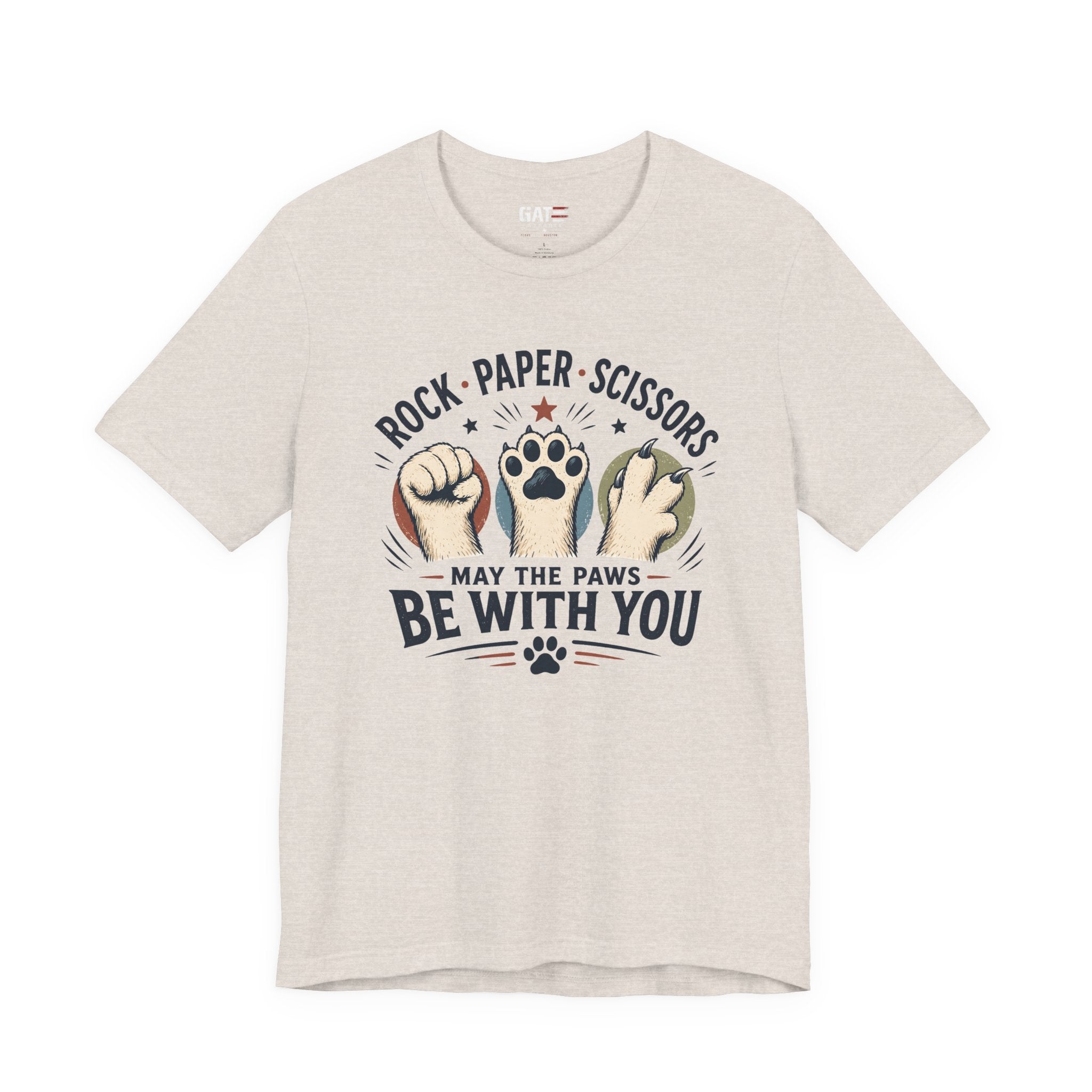 Rock Paper Scissors Cat Shirt, May The Paws Be With You Tee, Funny Cat Lover Gift, Cute Pet Paw Graphic Tee, Cat Mom Dad Shirt