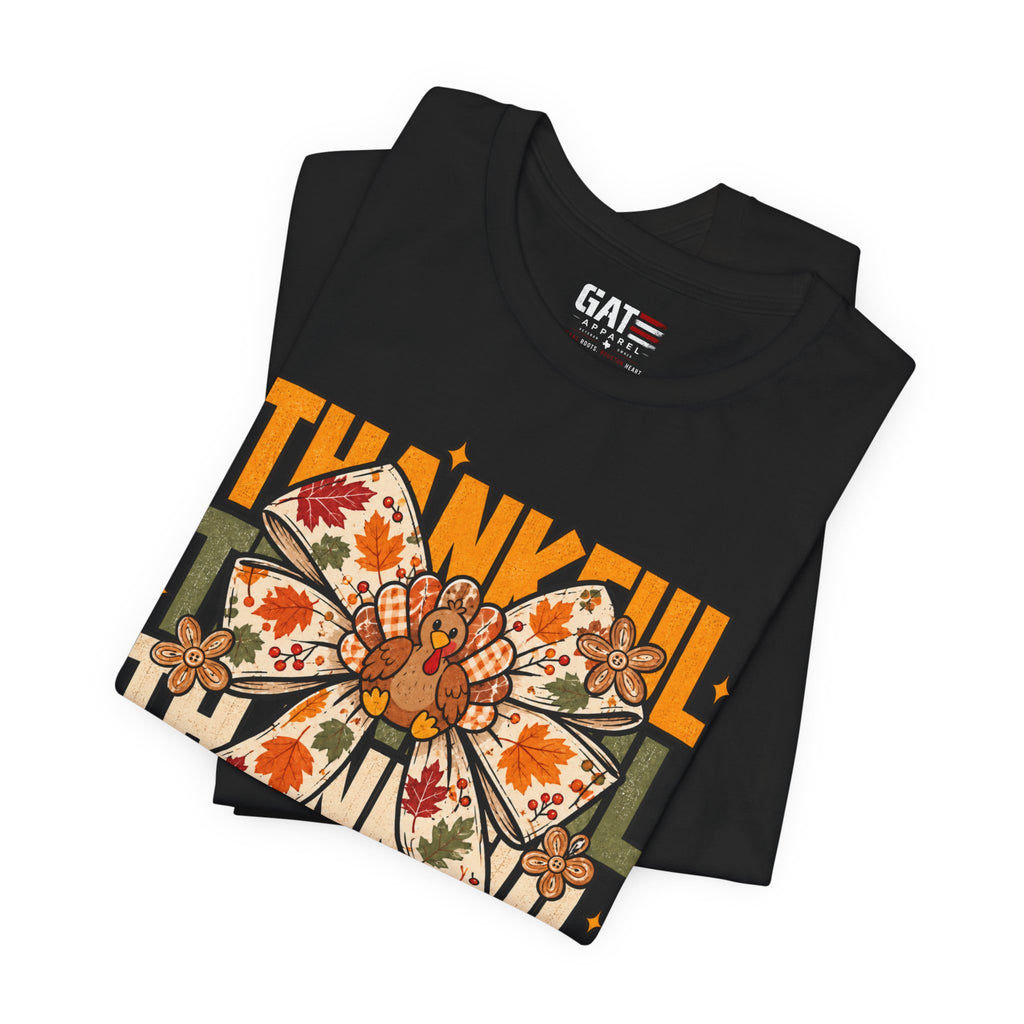 Thankful Bow Tee — Retro Fall Thanksgiving Graphic T-Shirt