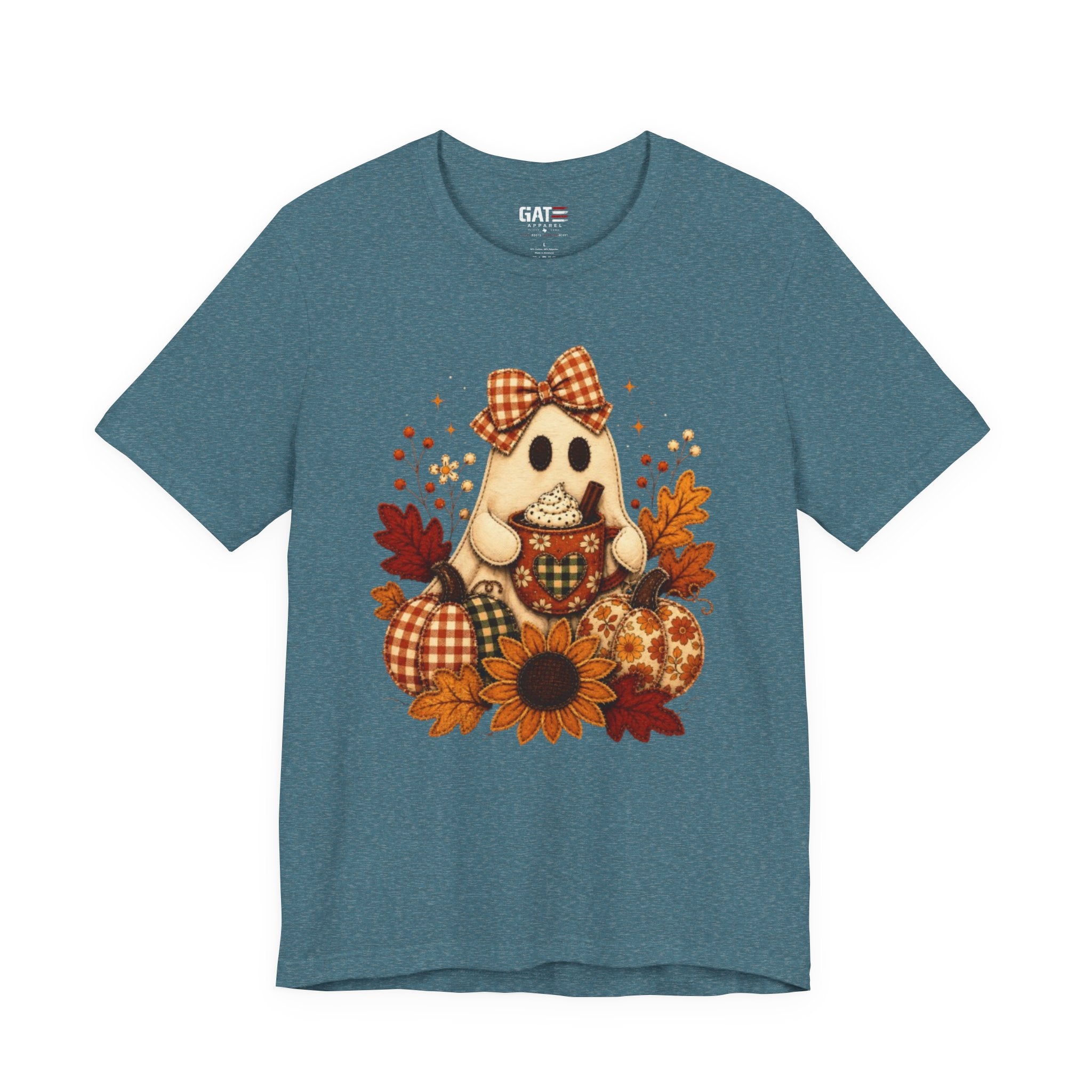 Halloween Ghost Tee — Cute Fall Pumpkin, Sunflower & Plaid Bow Shirt