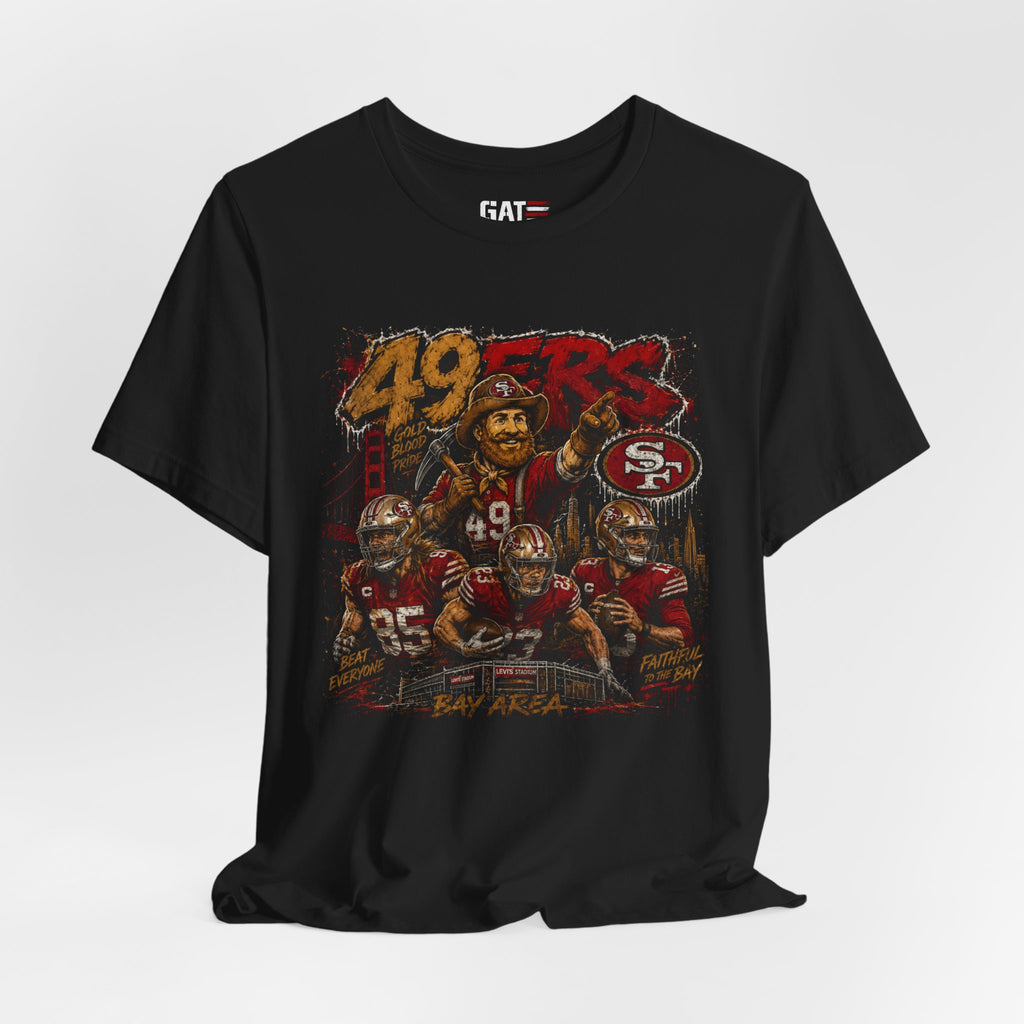 49ers Bay Area Football Shirt, Gold Blooded Fan Tee, Vintage Red and Gold Graphic T-Shirt, Faithful Fan Gift