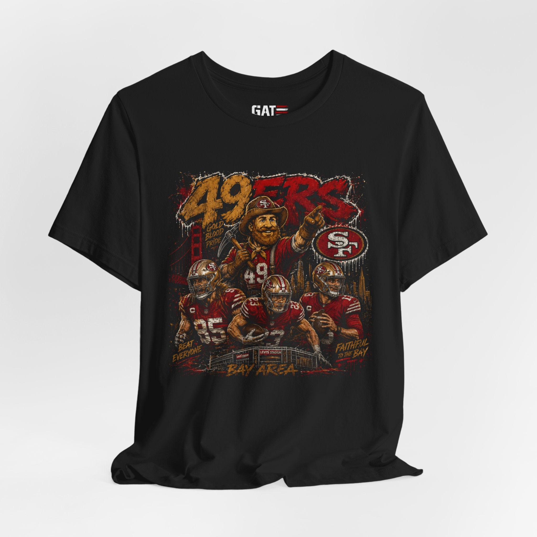49ers Bay Area Football Shirt, Gold Blooded Fan Tee, Vintage Red and Gold Graphic T-Shirt, Faithful Fan Gift