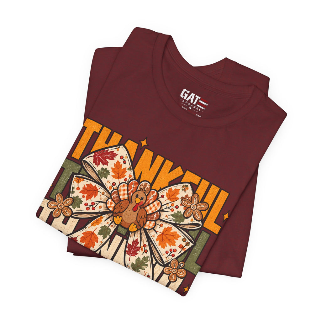 Thankful Bow Tee — Retro Fall Thanksgiving Graphic T-Shirt