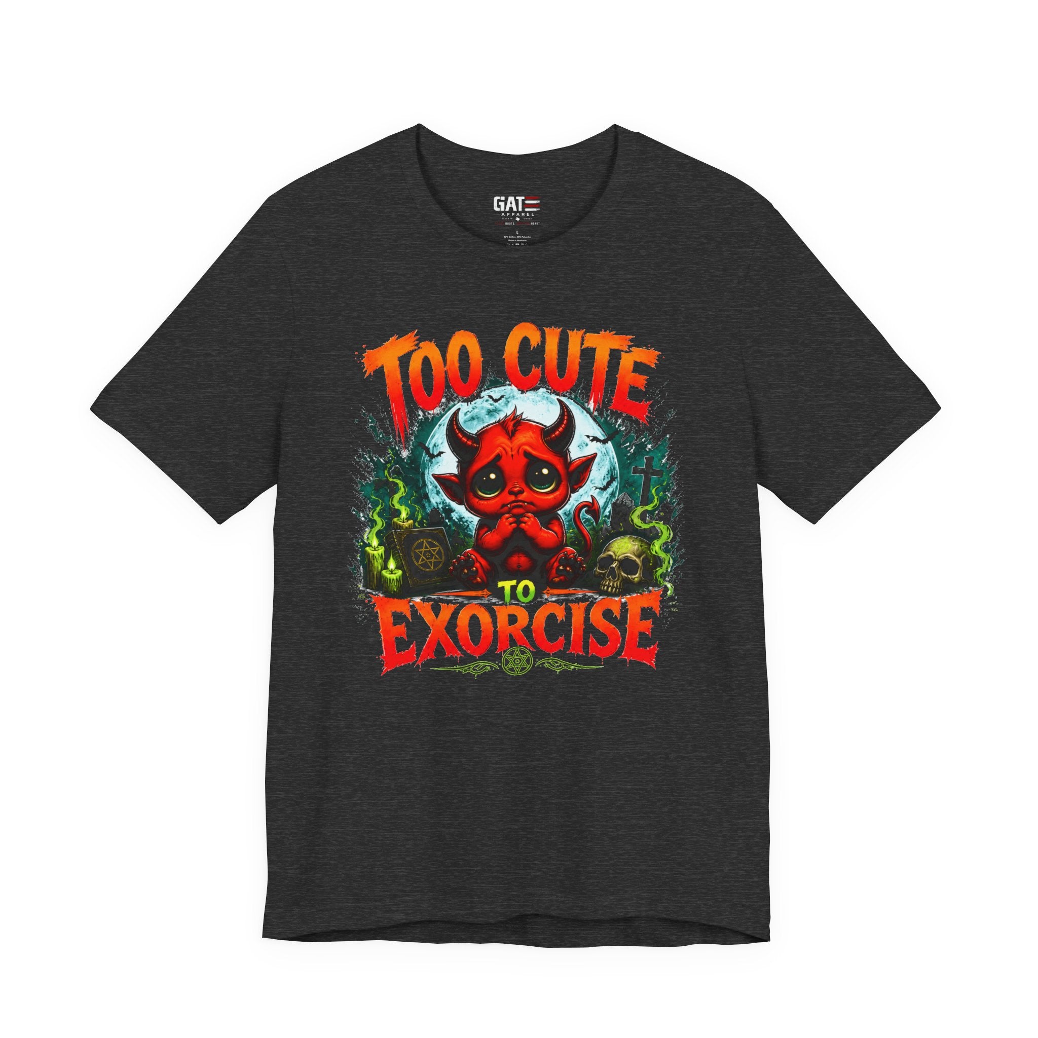 Too Cute to Exorcise T-Shirt — Cute Devil Graphic Tee (Halloween)