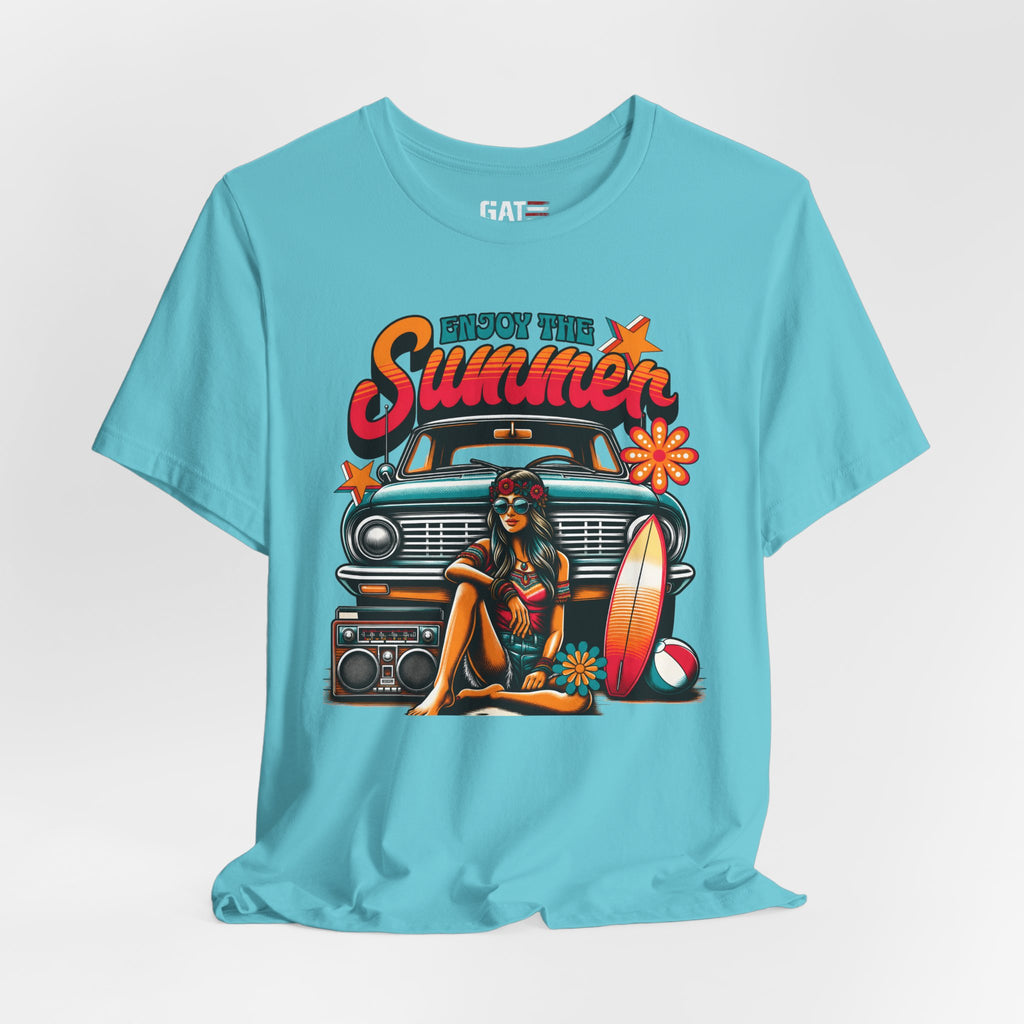 Enjoy The Summer Shirt, Retro Beach Tee, Vintage Surf Shirt, Hippie Summer T Shirt, Boho Vacation Shirt, Groovy Summer Graphic Tee