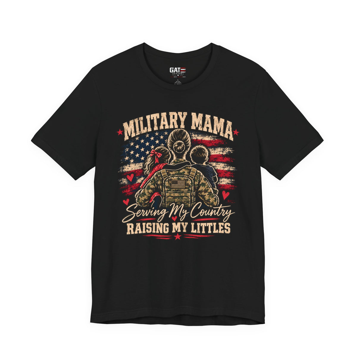 Military Mama T-Shirt – "Serving My Country, Raising My Littles" Patriotic Mom Tee