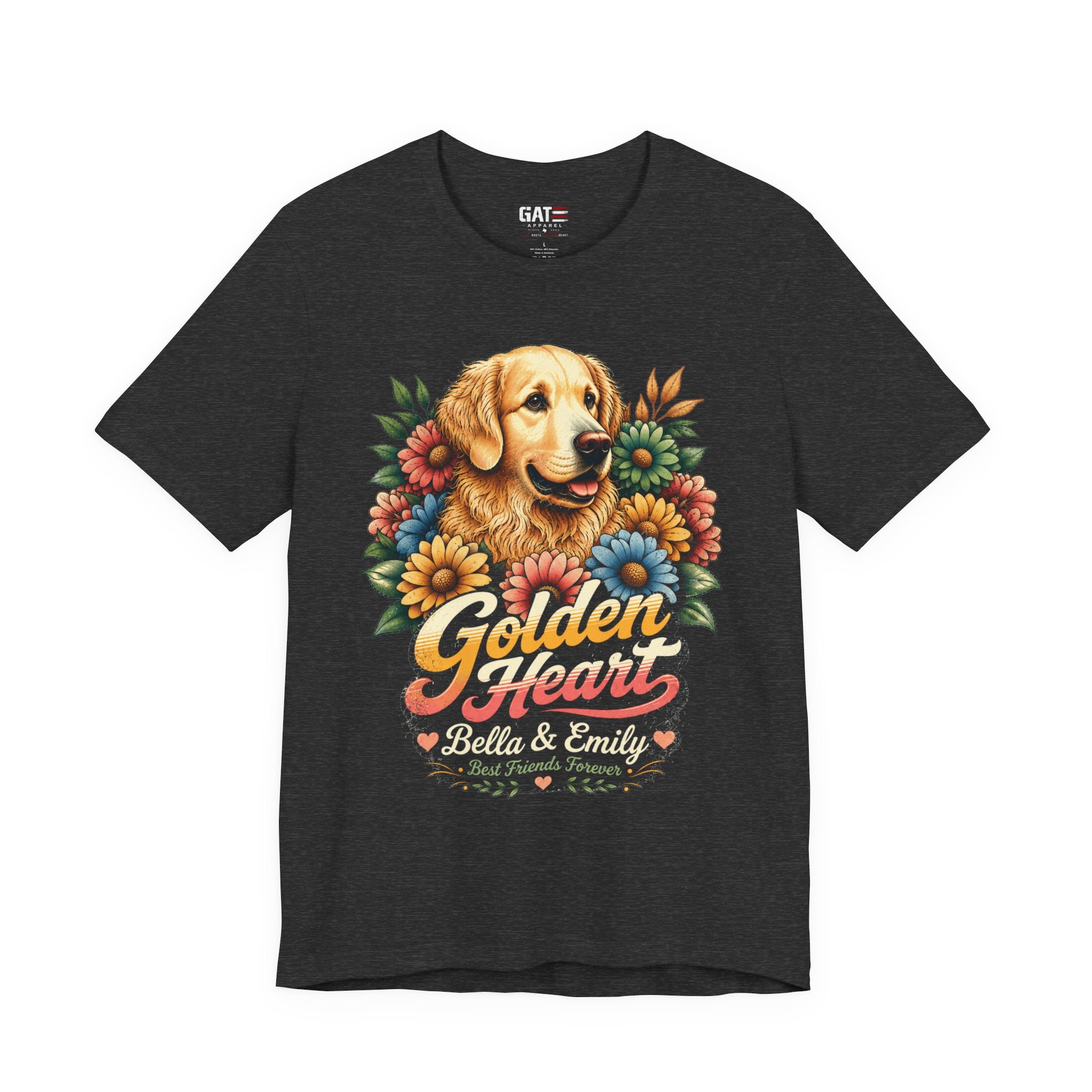 Golden Heart Golden Retriever T-Shirt — Personalized Pet Name Tee