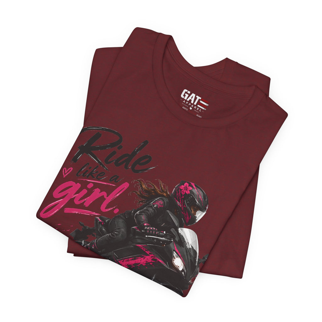 Ride Like A Girl Shirt, Women Motorcycle Rider Tee, Pink Biker Shirt, Moto Girl Gift, Sport Bike Shirt, Female Rider Tee