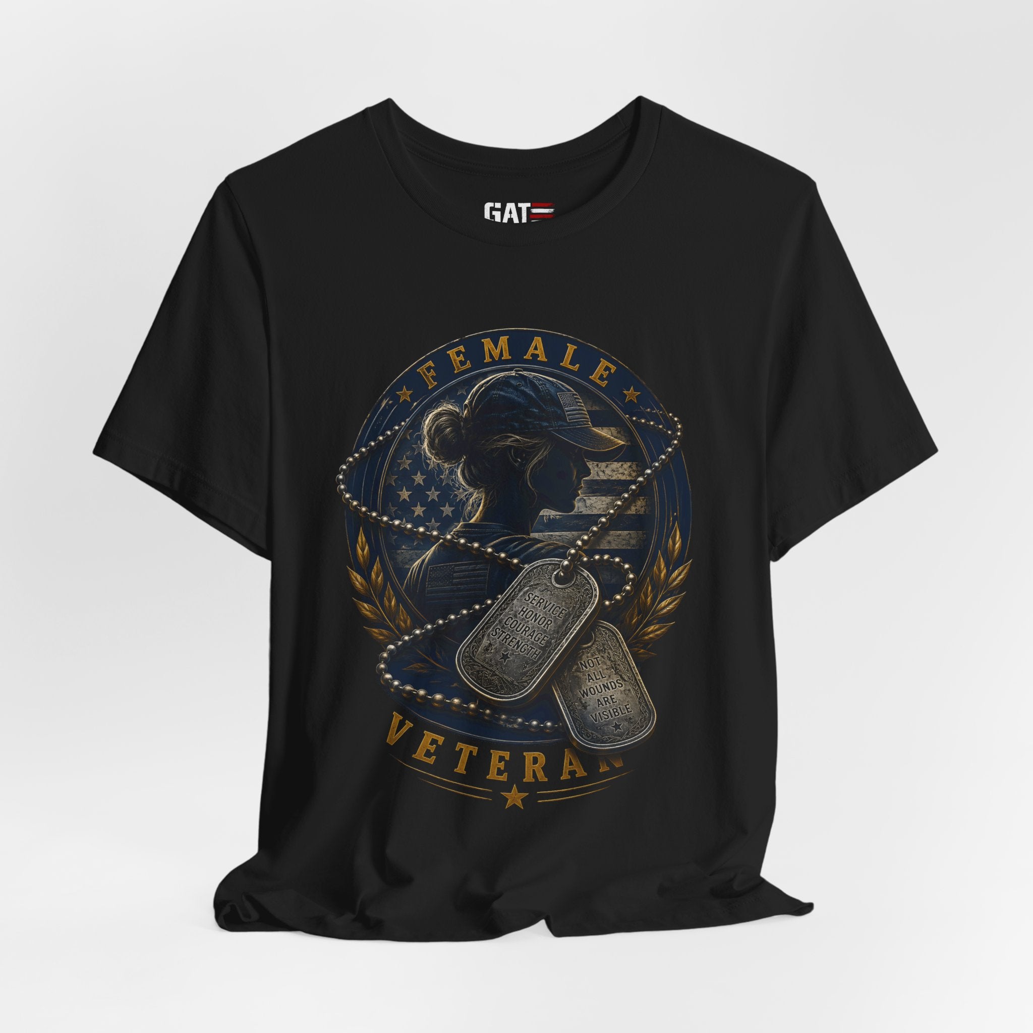 Female Veteran Shirt Patriotic Military Tee Dog Tag Shirt for Women Army Navy Marine Air Force Veteran Gift American Flag Shirt