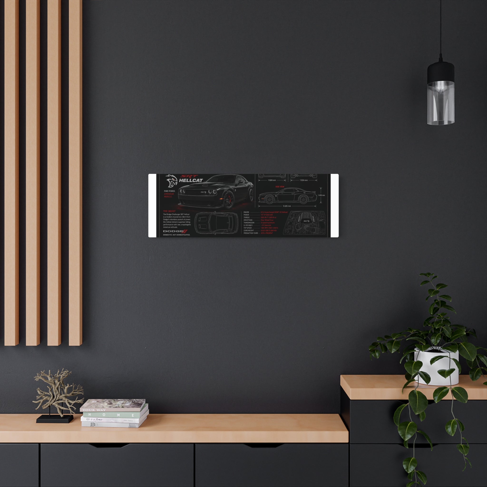 Dodge Challenger Hellcat Blueprint Metal Art Sign – Automotive Garage Poster
