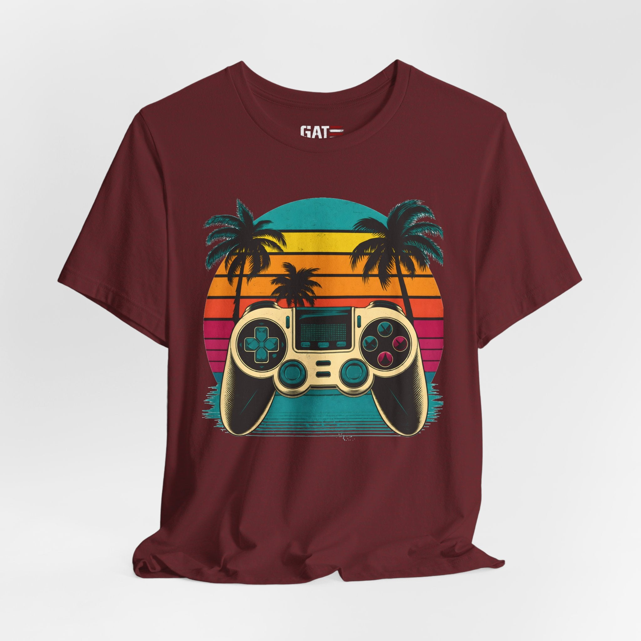 Retro Gaming Shirt, Gamer Sunset Tee, Video Game Controller Shirt, 80s Retro Gamer Gift, Beach Gaming T Shirt