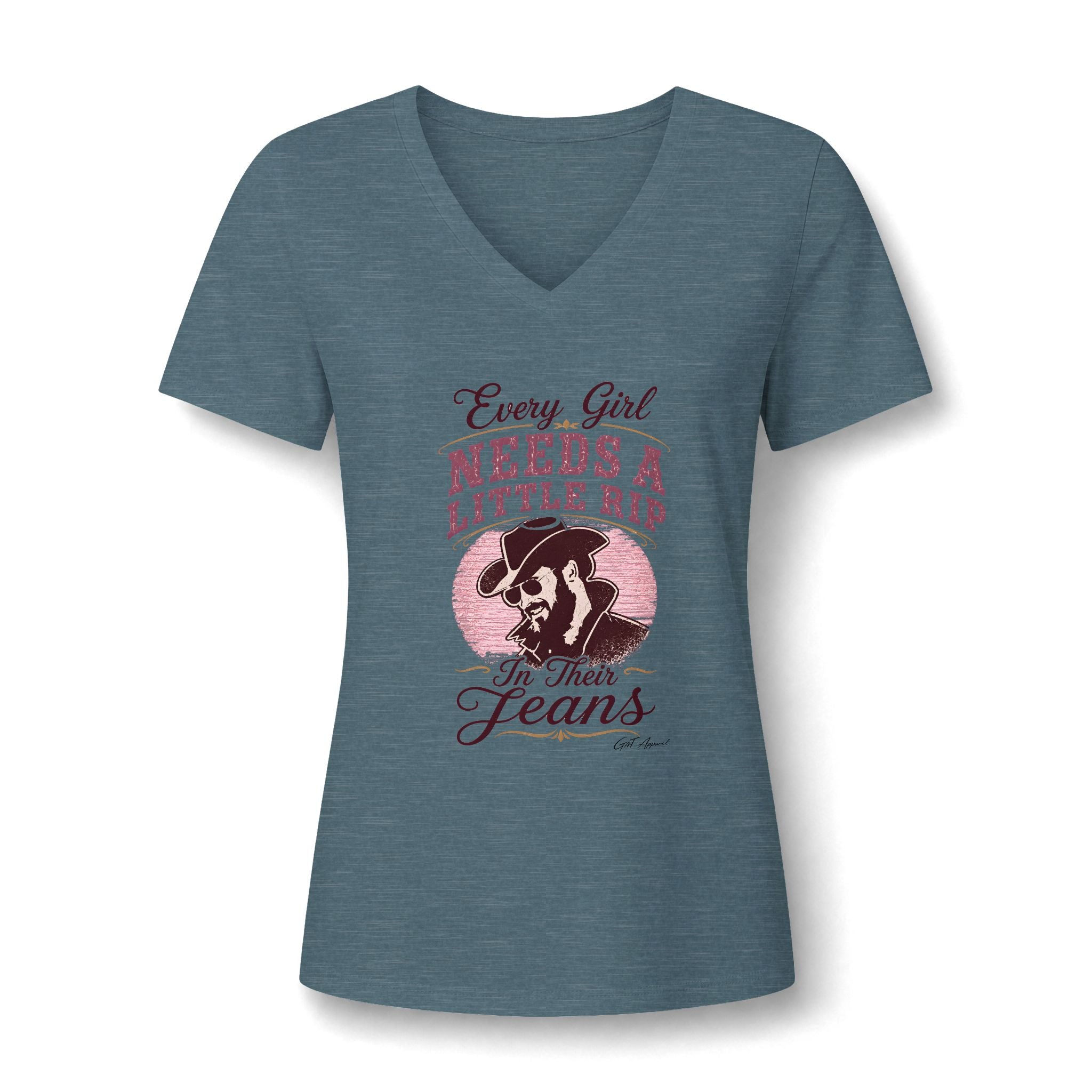 Cowgirl Jeans V-Neck Tee — "Every Girl Needs A Little Rip In Their Jeans"