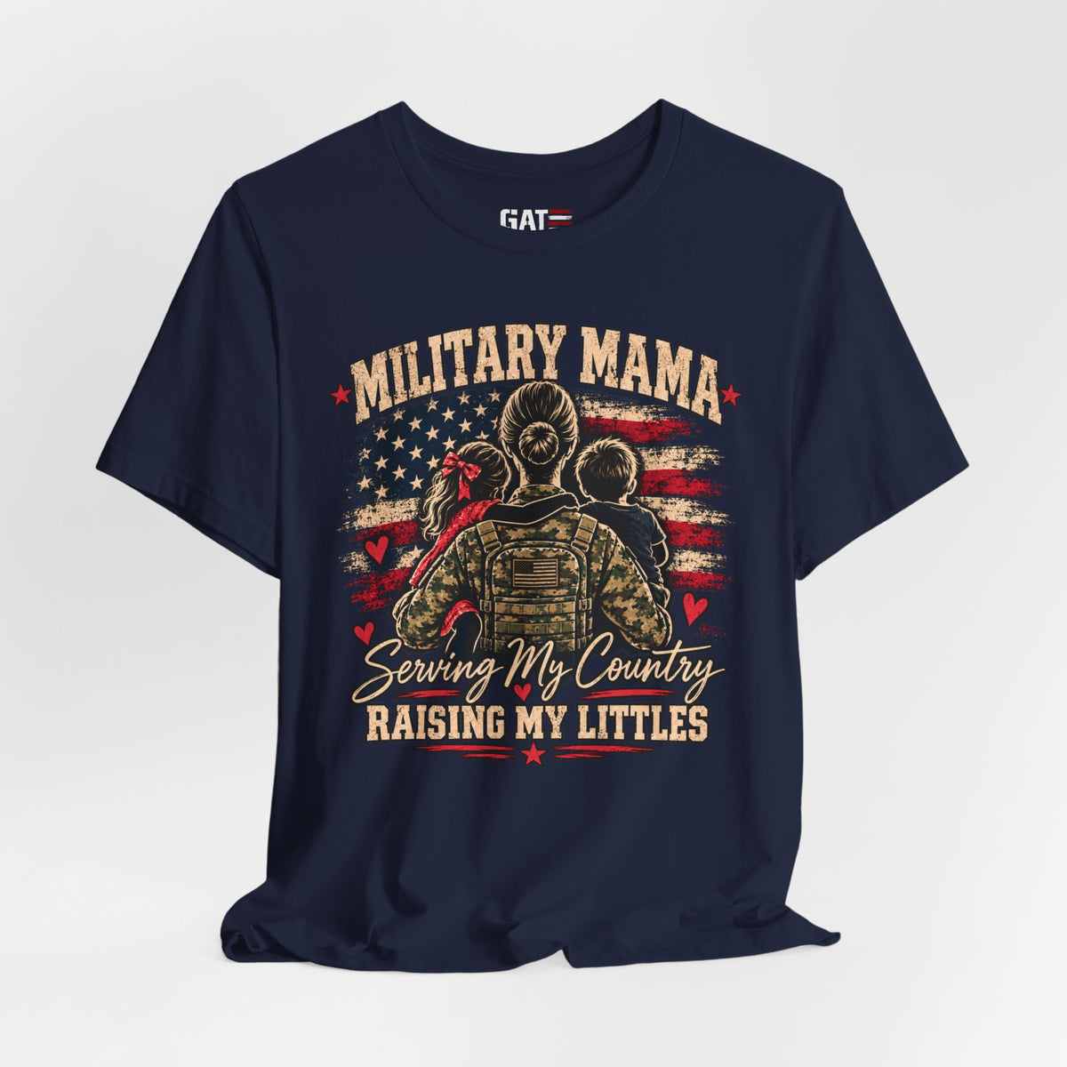 Military Mama T-Shirt – "Serving My Country, Raising My Littles" Patriotic Mom Tee
