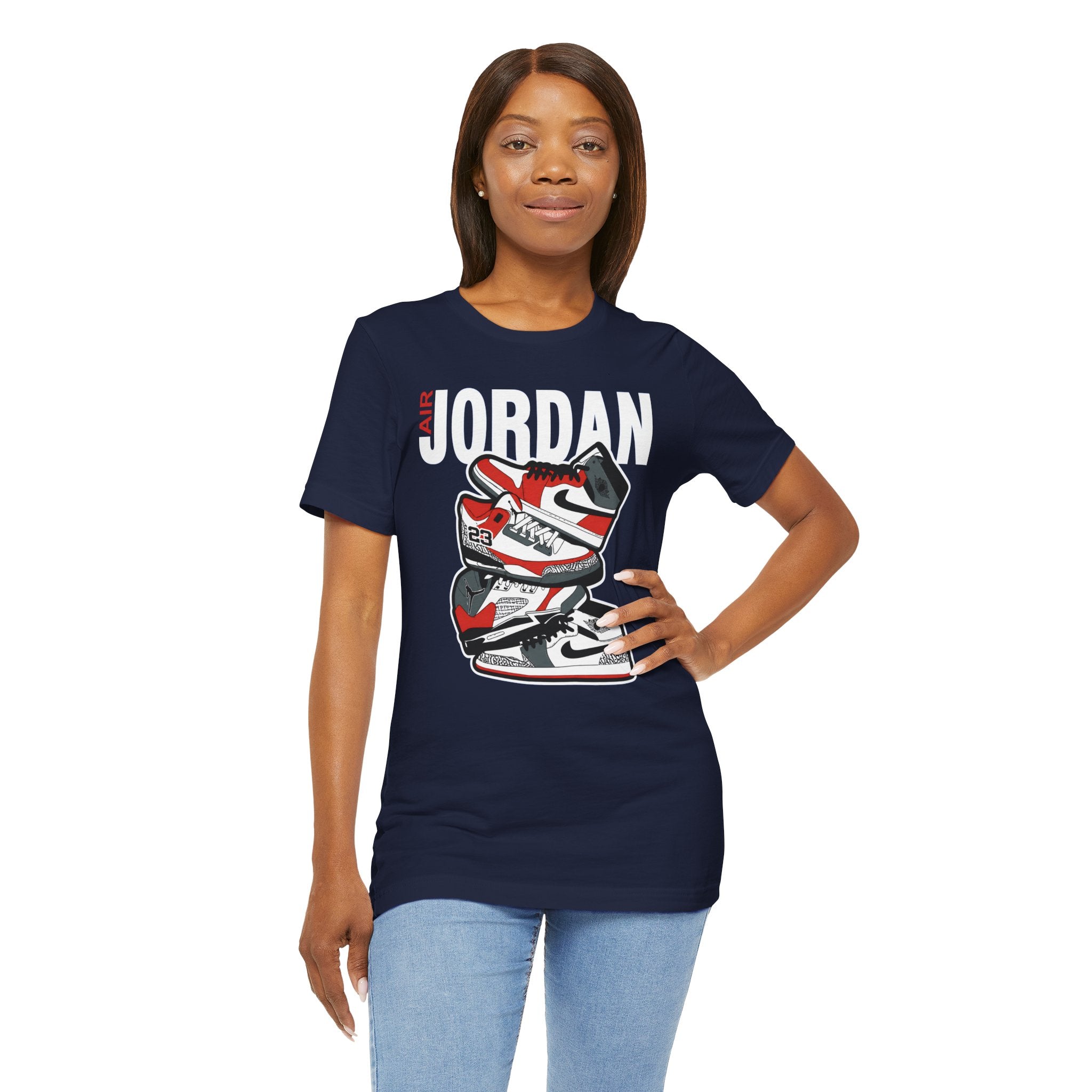Jordan Sneaker Stack Tee — Retro Air Shoe Graphic T-Shirt