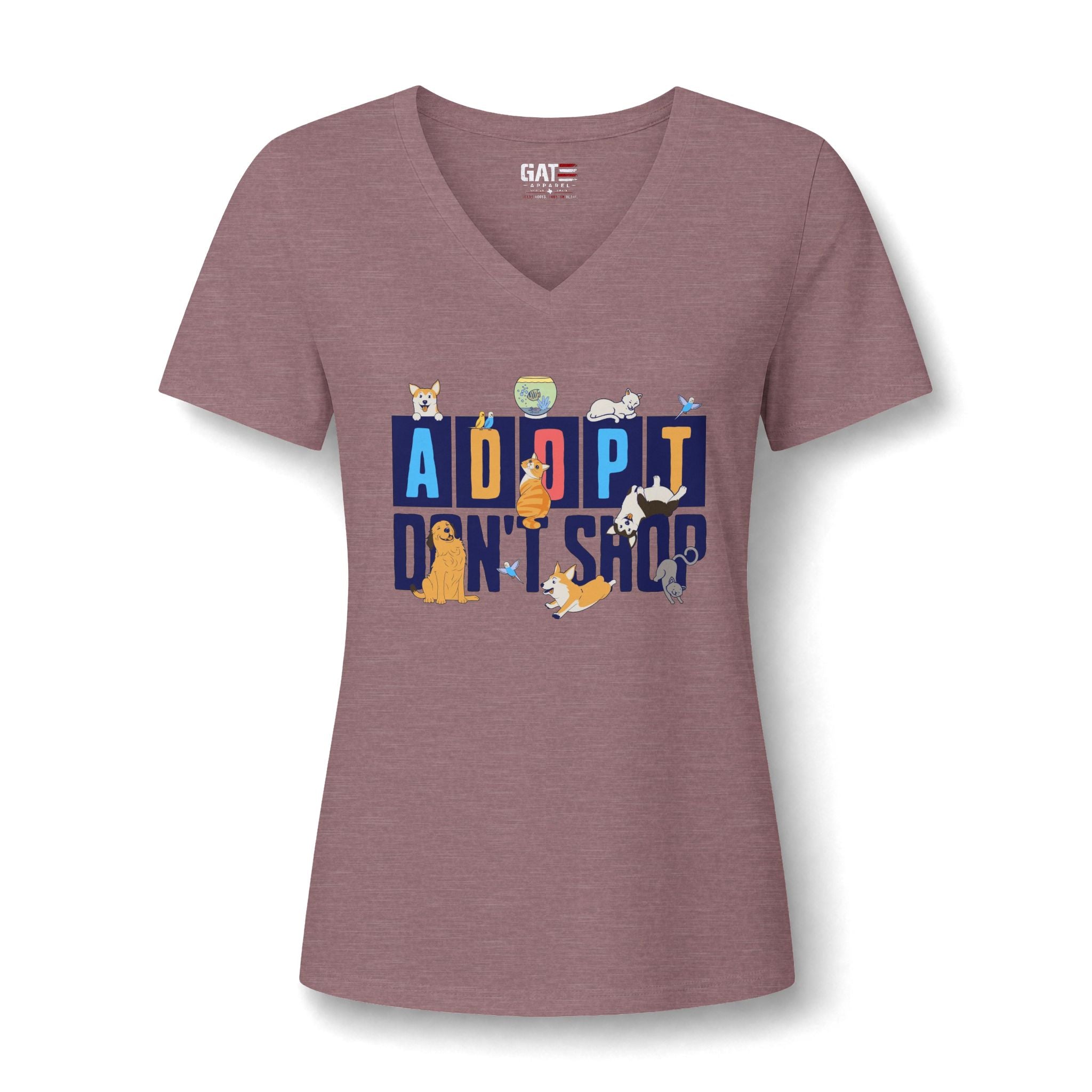 Adopt Don’t Shop V-Neck Tee — Women’s Rescue Pet Adoption Shirt
