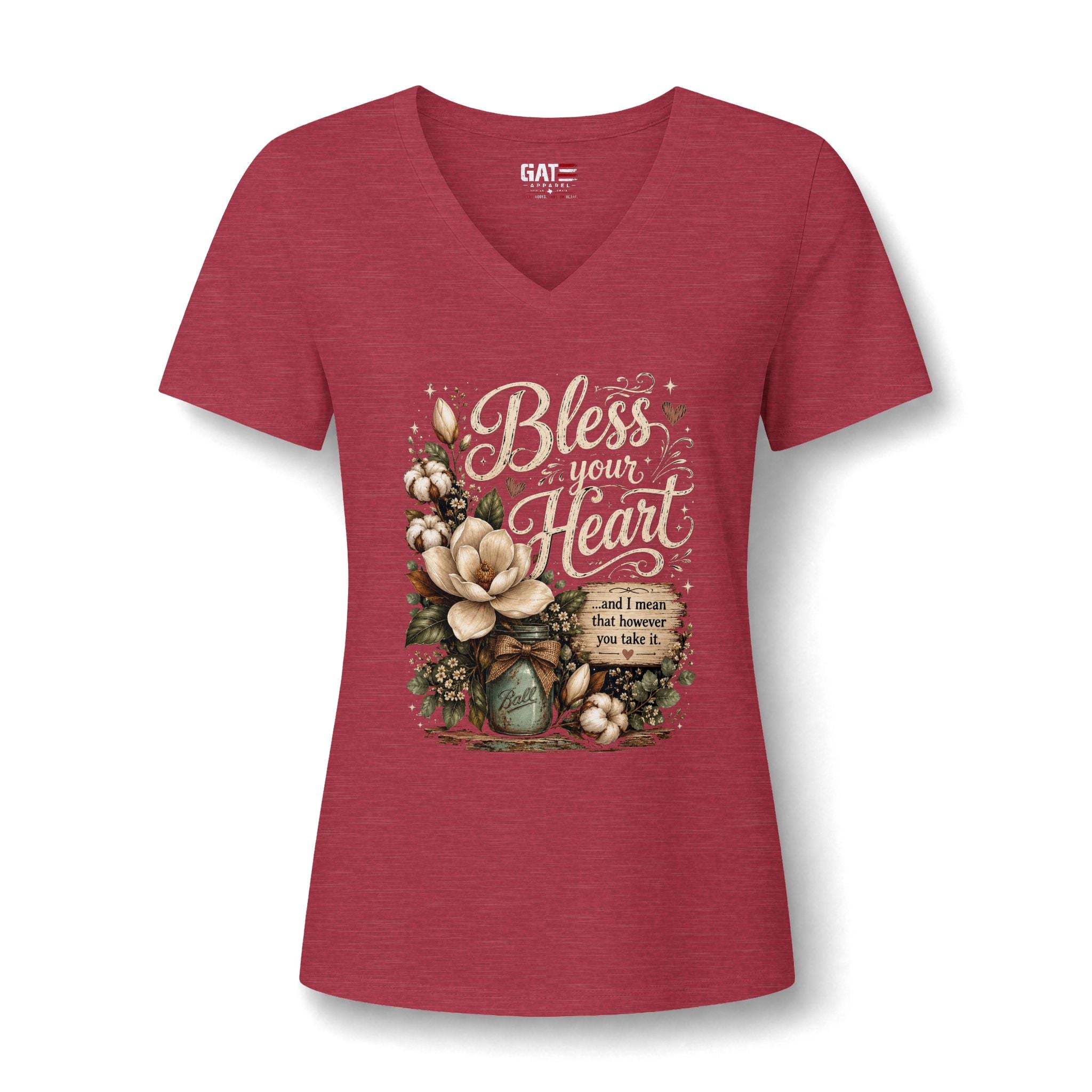 Bless Your Heart V-Neck Tee — Floral Southern Faith Graphic