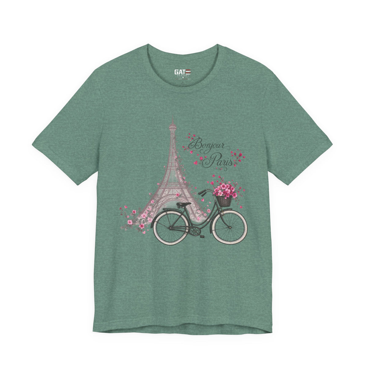 Bonjour Paris Eiffel Tower bicycle and floral graphic T-shirt - product image 8