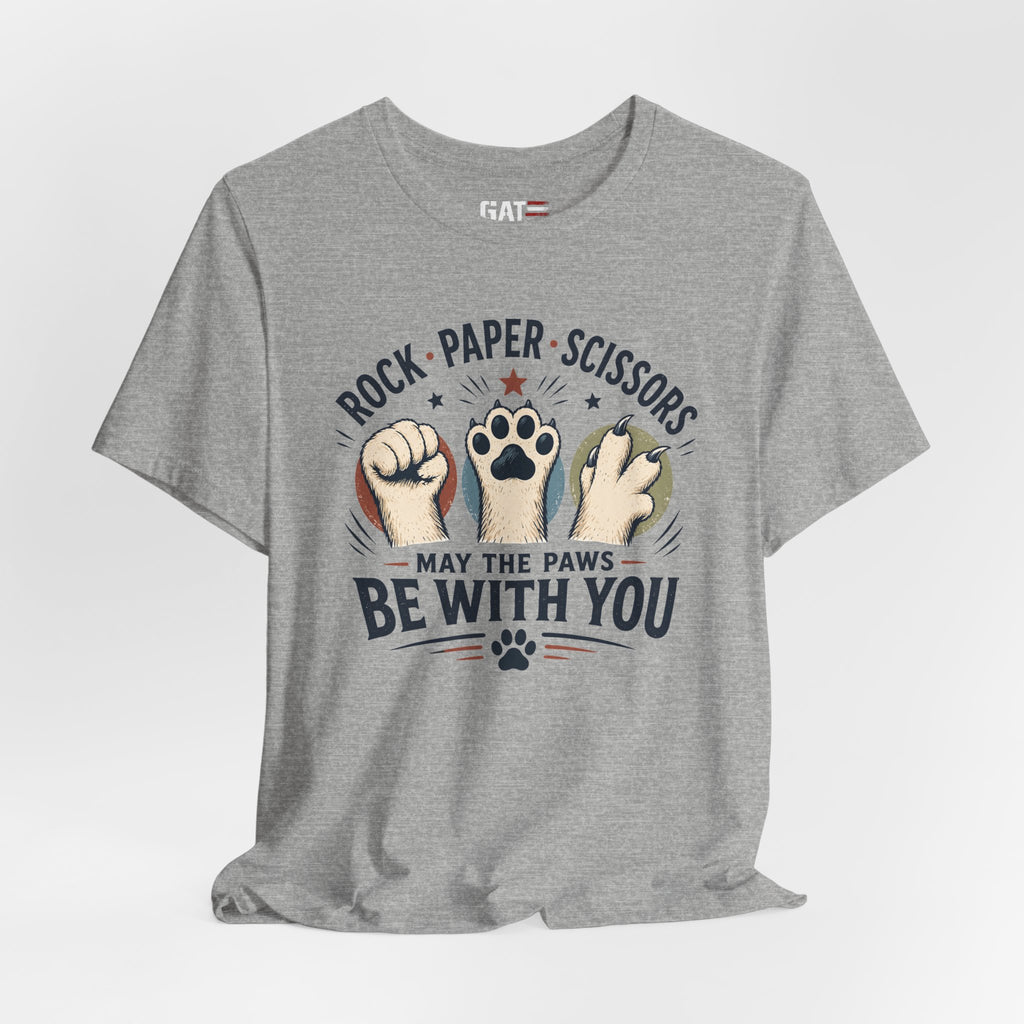 Rock Paper Scissors Cat Shirt, May The Paws Be With You Tee, Funny Cat Lover Gift, Cute Pet Paw Graphic Tee, Cat Mom Dad Shirt