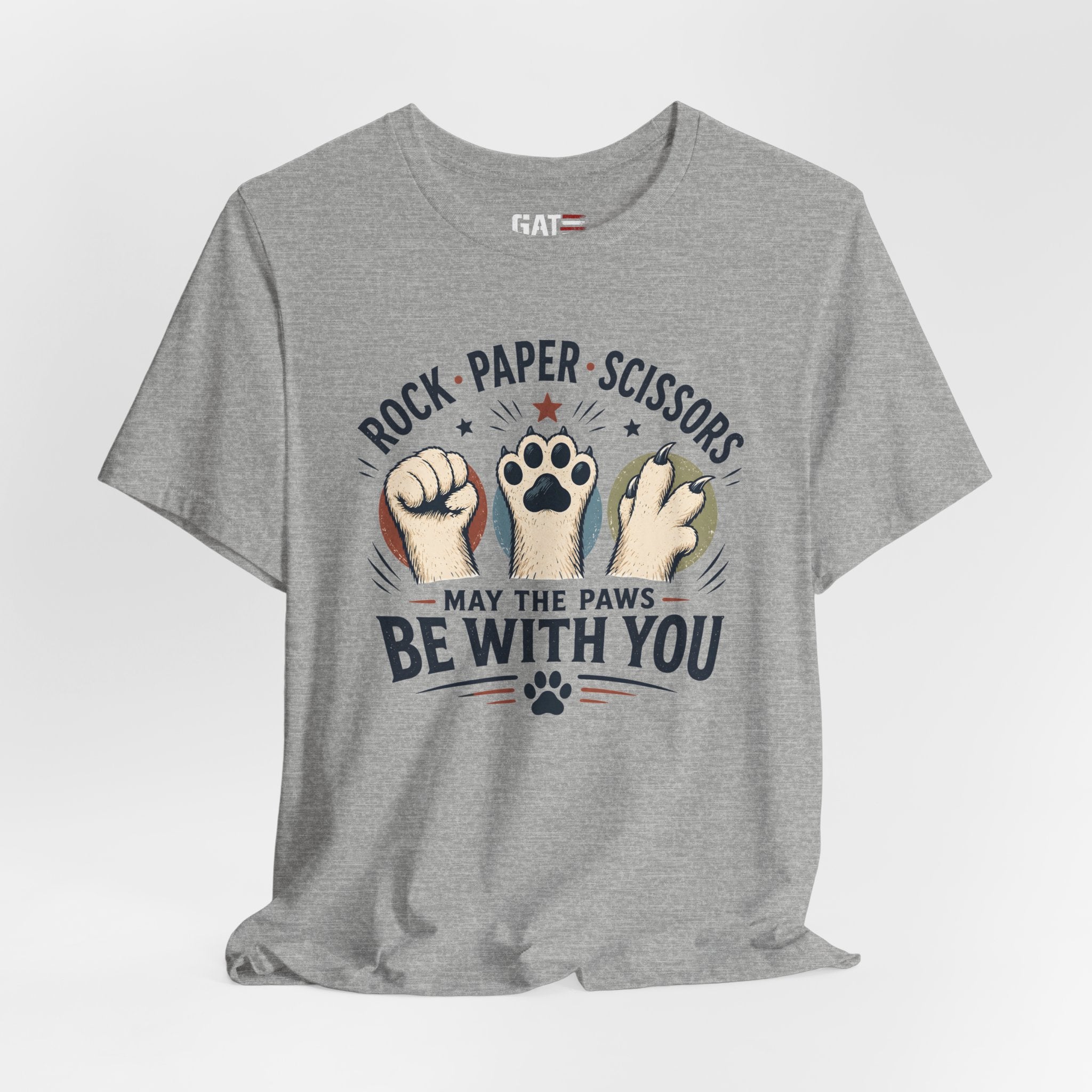 Rock Paper Scissors Cat Shirt, May The Paws Be With You Tee, Funny Cat Lover Gift, Cute Pet Paw Graphic Tee, Cat Mom Dad Shirt