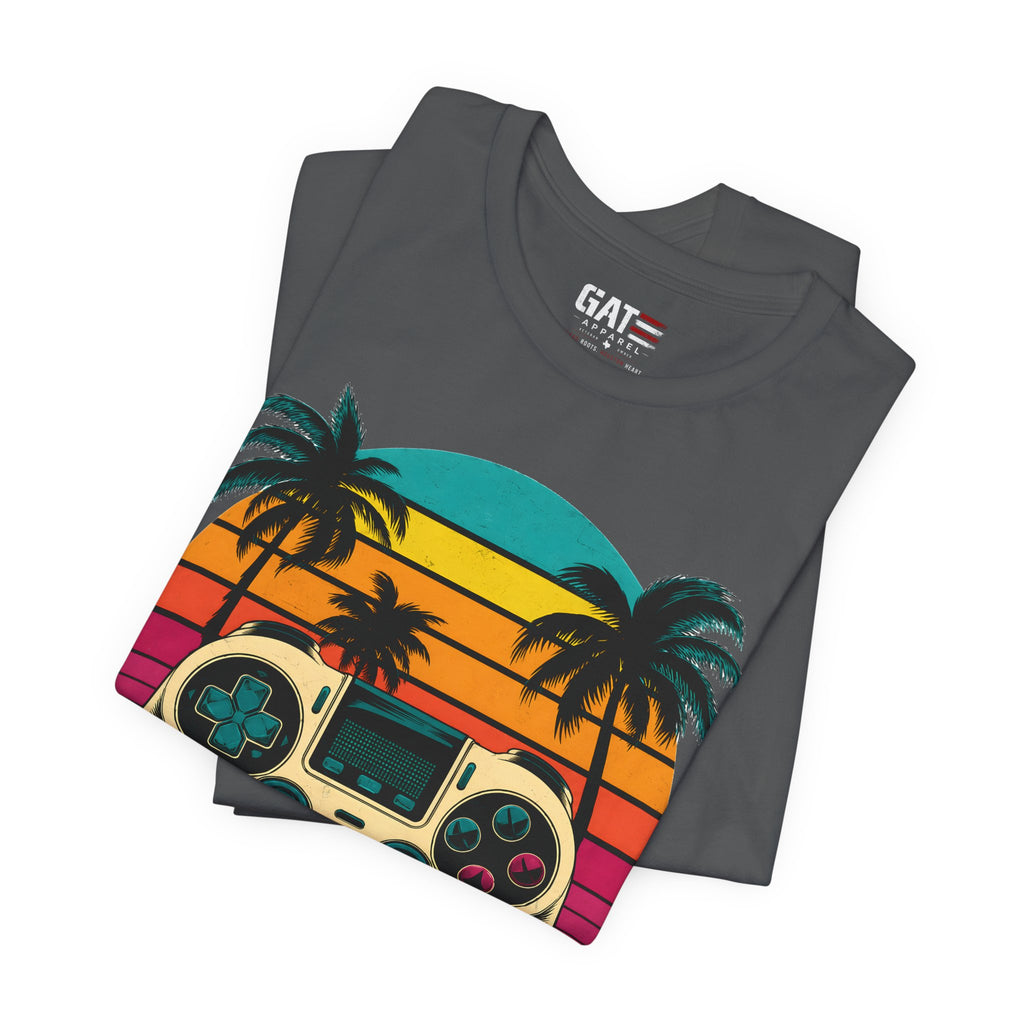 Retro Gaming Shirt, Gamer Sunset Tee, Video Game Controller Shirt, 80s Retro Gamer Gift, Beach Gaming T Shirt