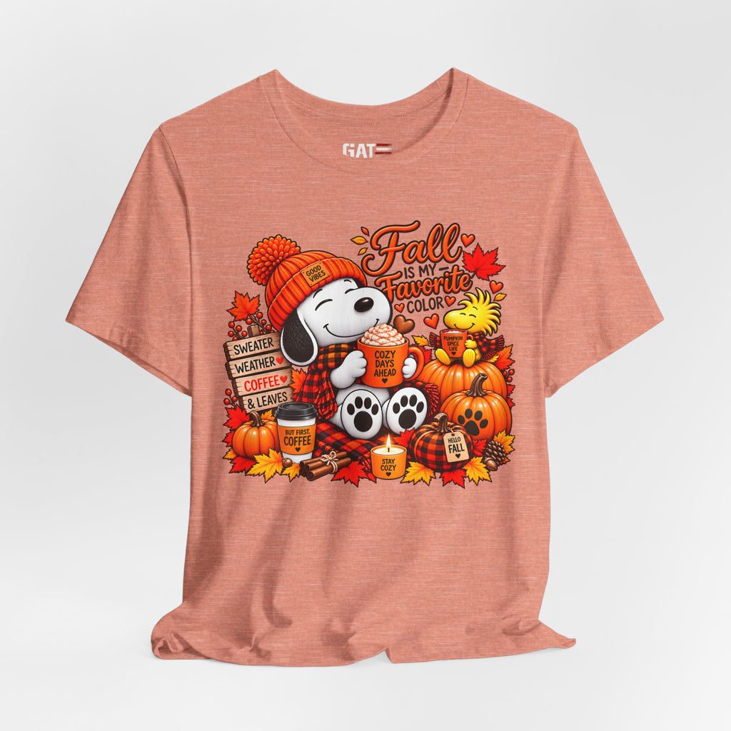 Fall Snoopy Tee — "Fall is in the Air" Pumpkin & Leaves Graphic