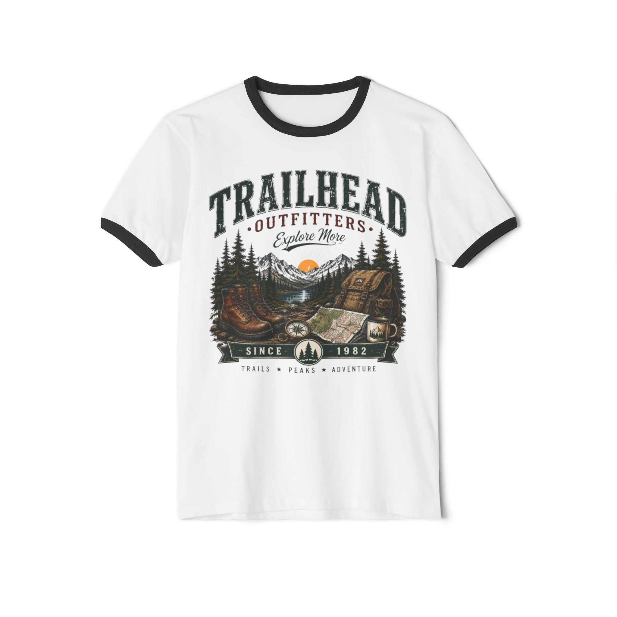 Trailhead Outfitters Ringer Tee — Vintage Camping Mountain T-Shirt