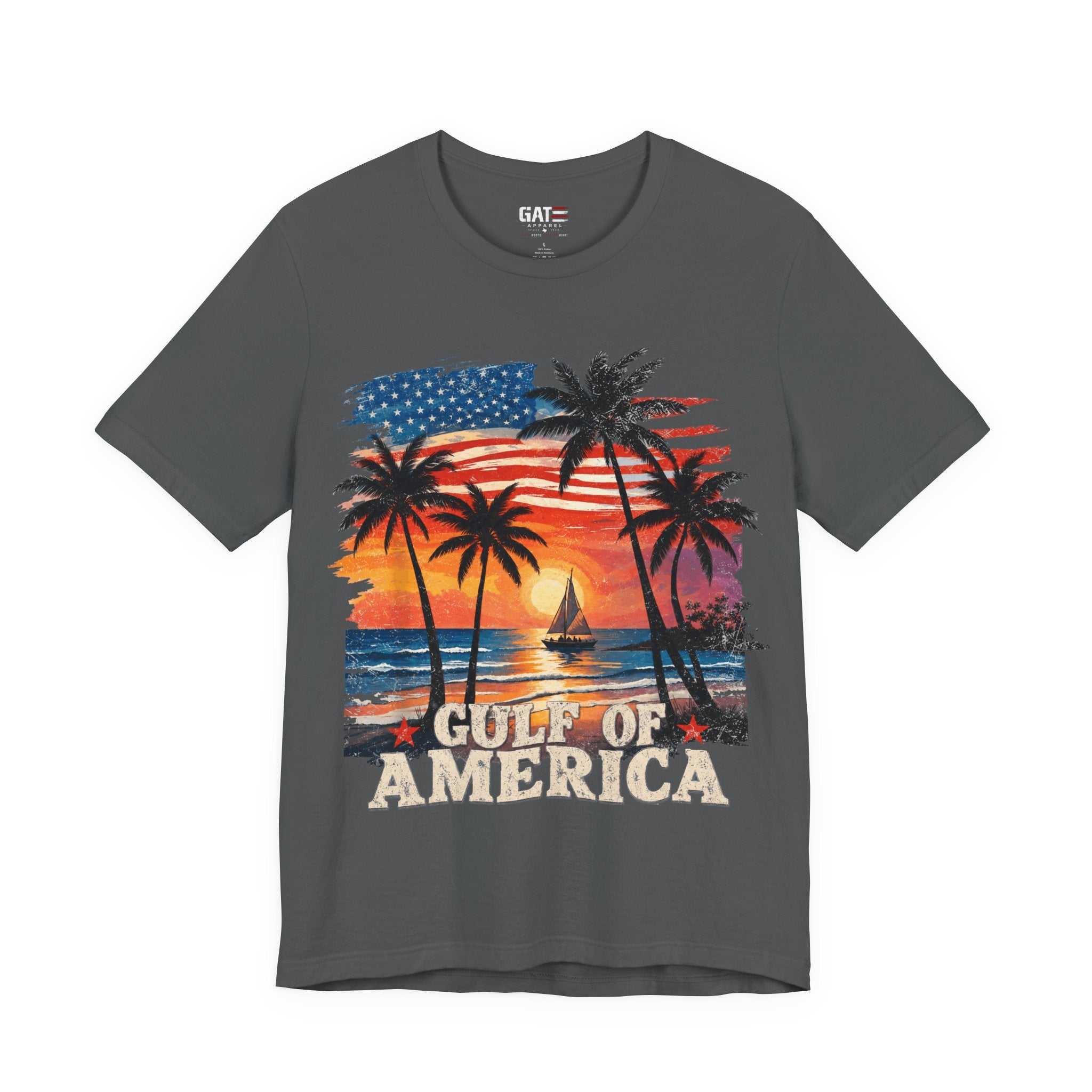 Gulf of America Sunset T-Shirt — Patriotic Palm Beach Tee