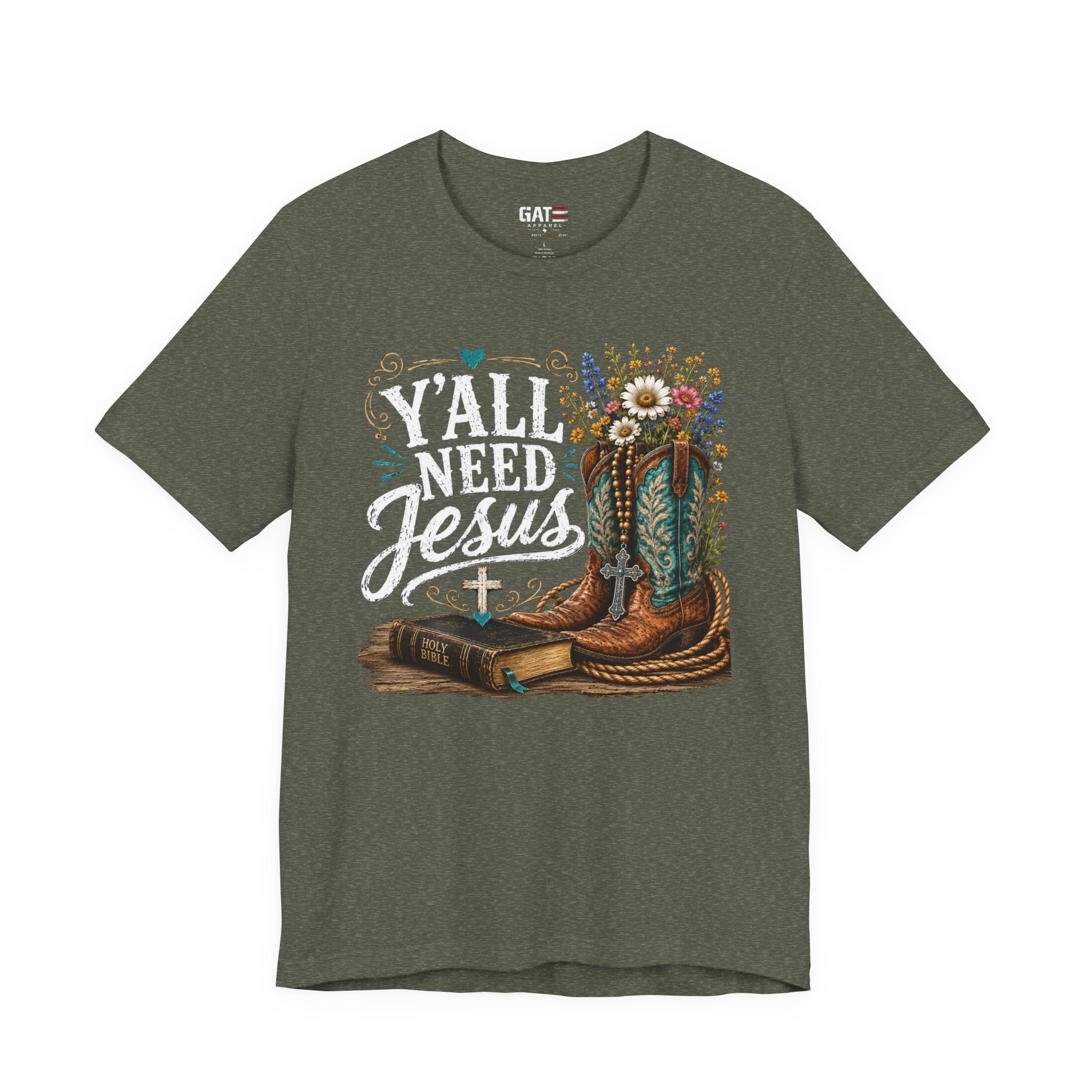 Y'all Need Jesus Shirt, Christian Western Shirt, Cowgirl Faith Tee, Cowboy Boots Floral Shirt, Country Christian Gift for Women