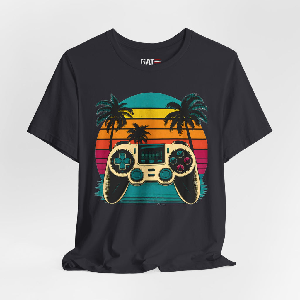 Retro Gaming Shirt, Gamer Sunset Tee, Video Game Controller Shirt, 80s Retro Gamer Gift, Beach Gaming T Shirt