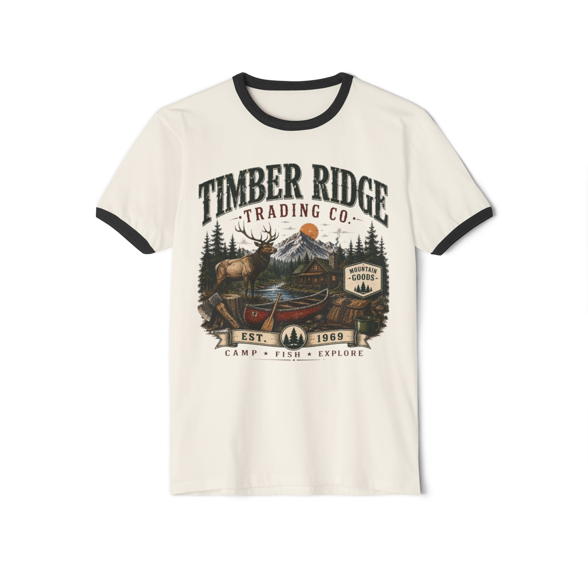 Timber Ridge Trading Co. Ringer T-Shirt – Camping, Fishing & Outdoors Graphic Tee