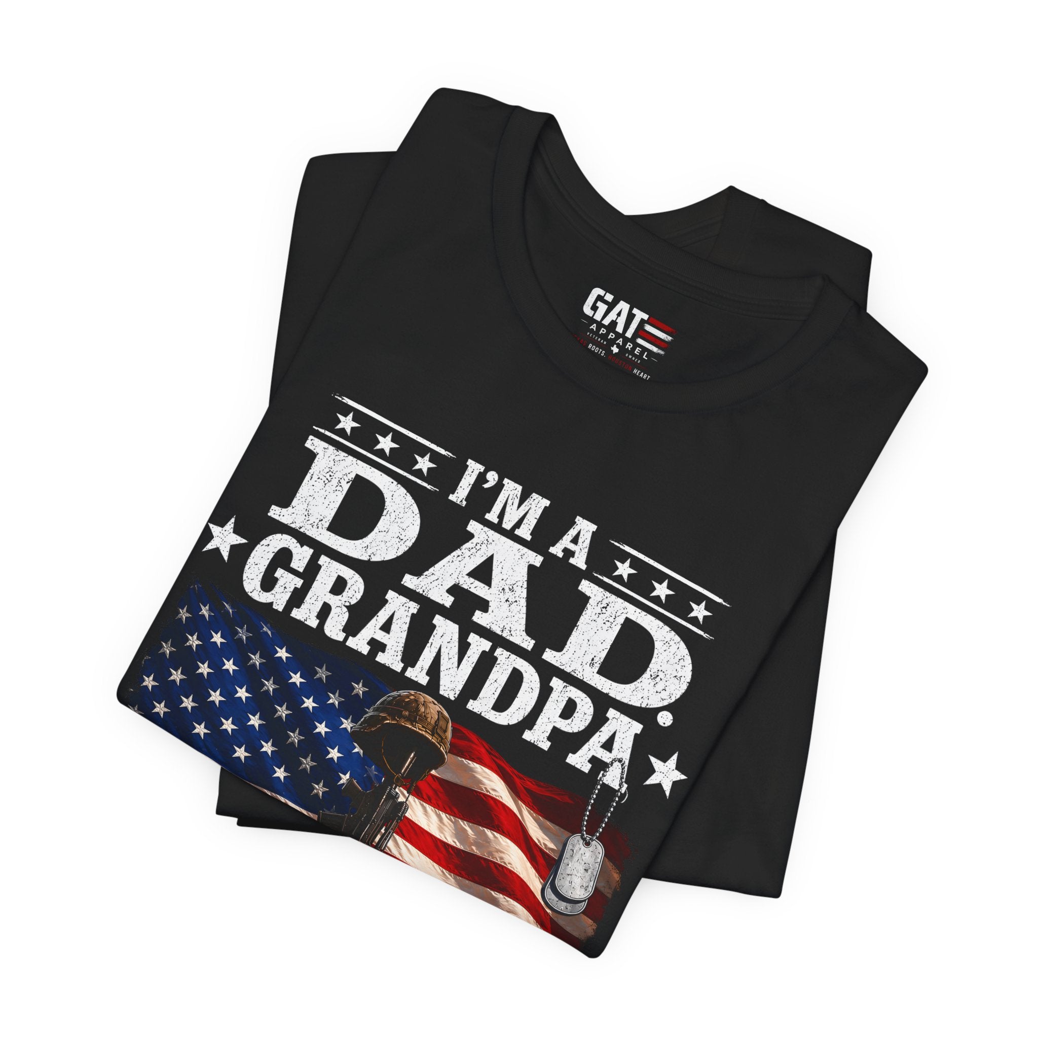 Veteran Grandpa Shirt, I'm A Dad Grandpa And A Veteran Tee, Military Father Gift, Patriotic USA Flag Shirt for Veterans