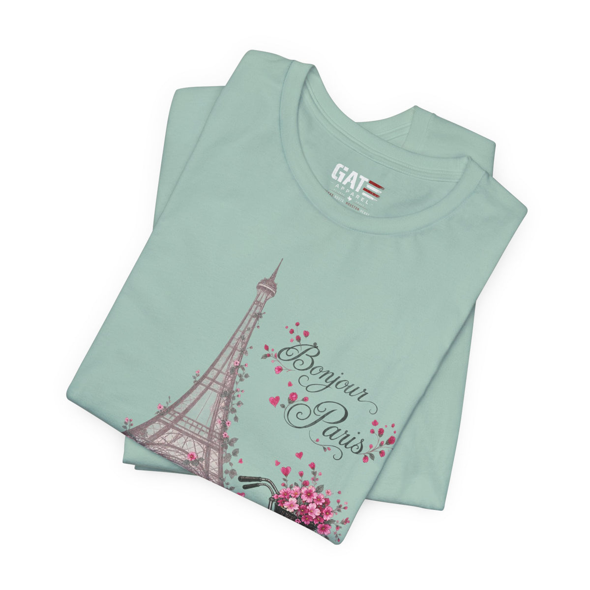 Bonjour Paris Eiffel Tower bicycle and floral graphic T-shirt - product image 36