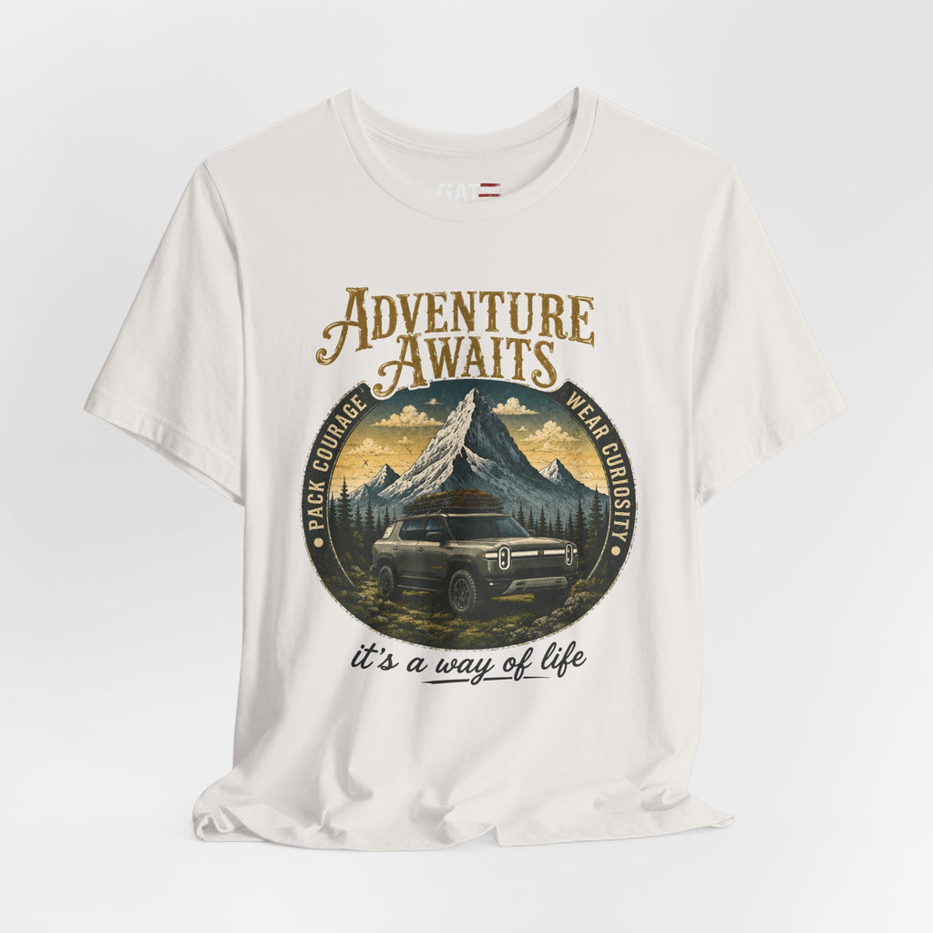 Adventure Awaits Shirt, Rivian Camping, Mountain Adventure Tee, Overlanding Shirt, Off Road SUV Graphic Tee, Outdoor, Nature Lover Shirt