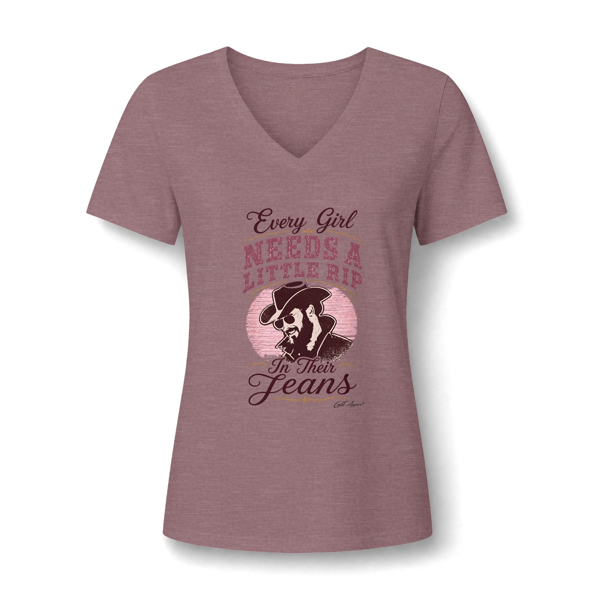 Cowgirl Jeans V-Neck Tee — "Every Girl Needs A Little Rip In Their Jeans"