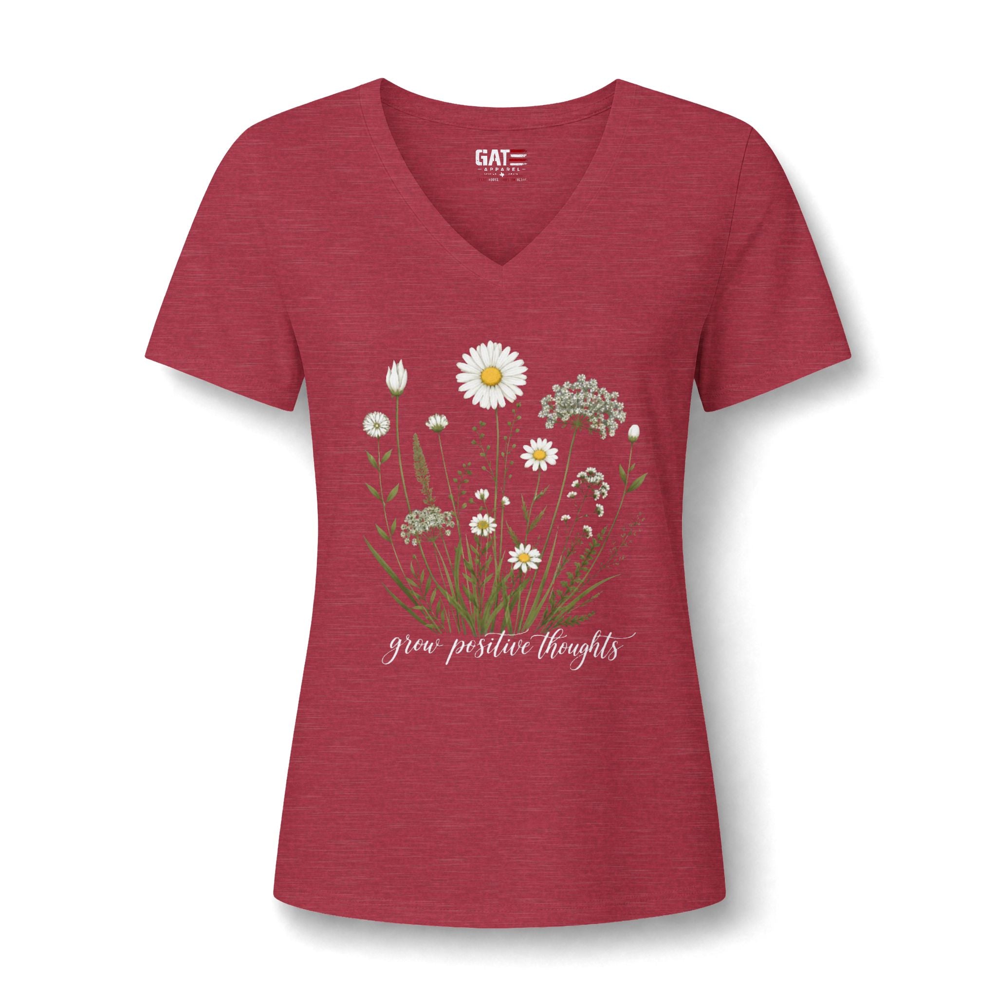 Daisy Wildflower V-Neck Tee — Give Positive Thoughts Floral Women's Shirt