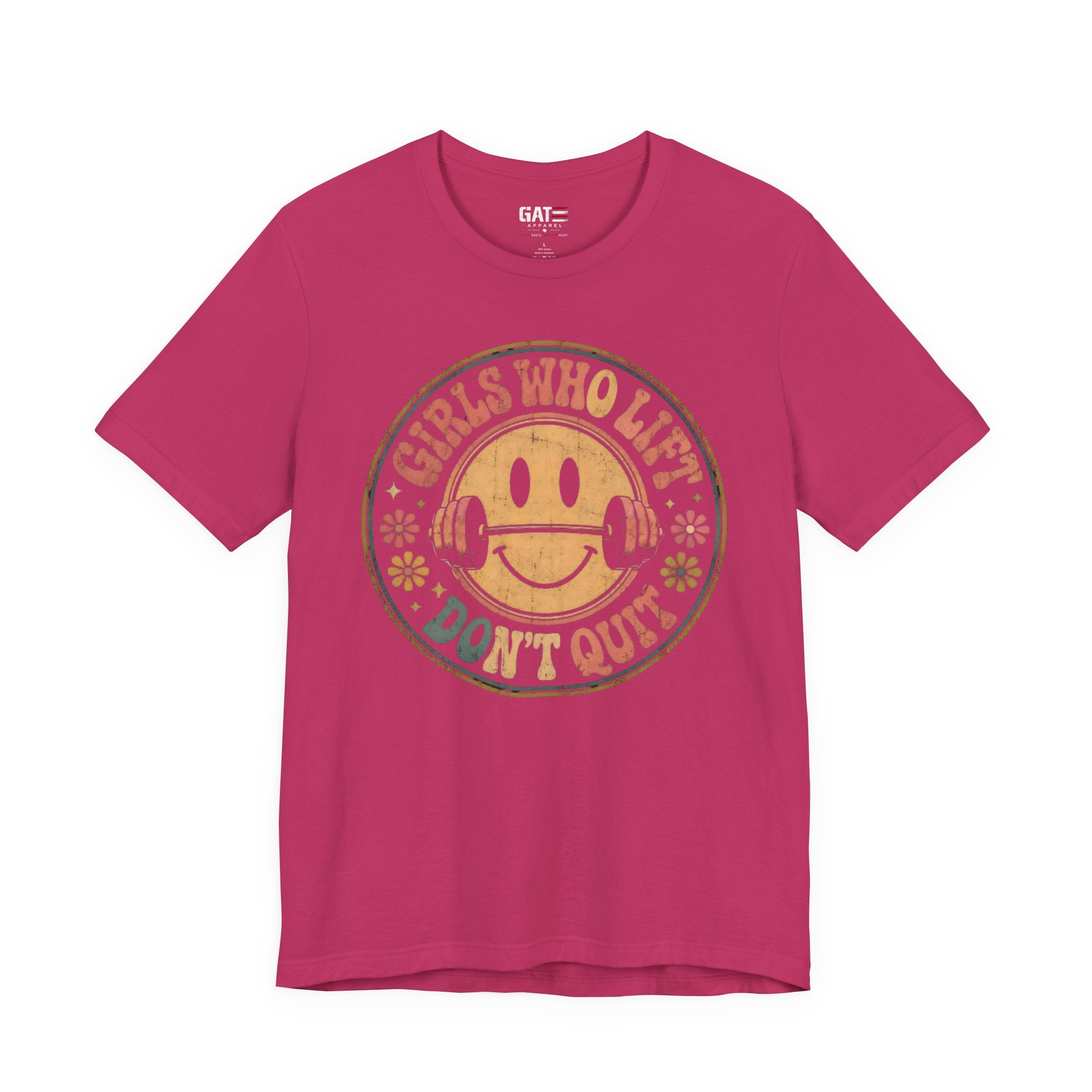Girls Who Lift Don't Quit Shirt, Retro Smiley Face Gym Tee, Cute Fitness Shirt, Weightlifting Shirt, Workout Gift for Women